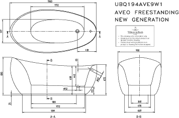 Villeroy & Boch Badewanne „Aveo New Generation“ freistehend oval 190 × 95 cm, Fußablauf