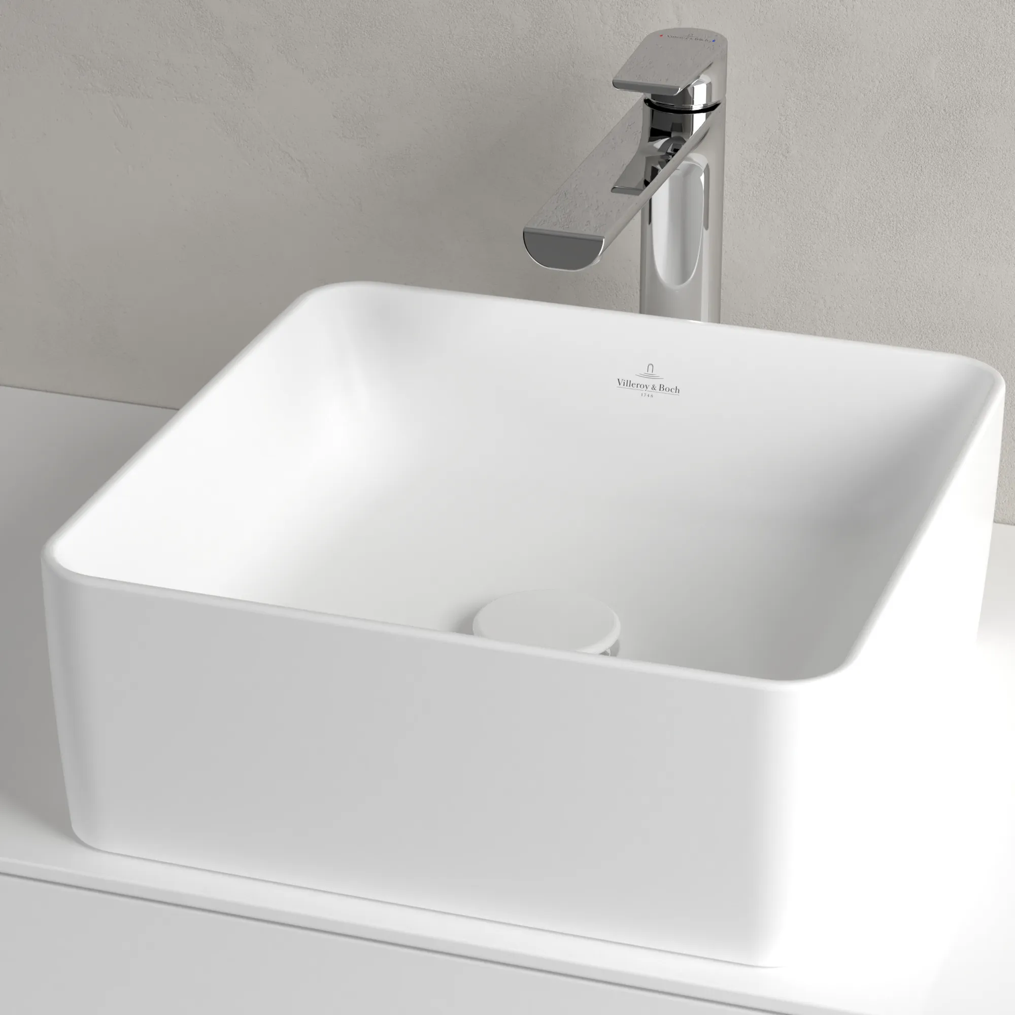 Villeroy & Boch Aufsatzwaschtisch quadrat aus TitanCeram „Collaro“ 145 mm, ohne Hahnlochbohrung in Stone White Villeroy & Boch Aufsatzwaschtisch quadrat aus TitanCeram „Collaro“ 145 mm, ohne Hahnlochbohrung in Stone White