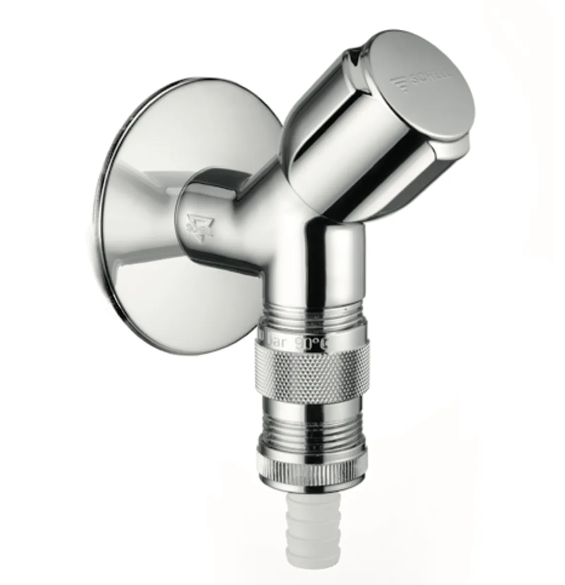 Geräteschrägsitzventil COMFORT, RFV, Wasserstopp, DN 15 G 1/2 AG, Schlauchverschraubung Ø 14,5 mm (DN 20 G 3/4 AG), chrom