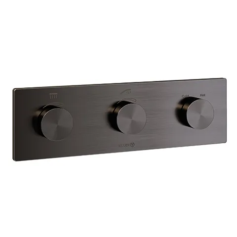Kludi PUSHTRONIC elektronisches Unterputz-Thermostat Serie Kludi-TRONIC Farbe Brushed Gunmetal PVD IP54 Wand- oder Deckenmontage mit WIFI Modul und APP Steuerung Kludi PUSHTRONIC elektronisches Unterputz-Thermostat Serie Kludi-TRONIC Farbe Brushed Gunmetal PVD IP54 Wand- oder Deckenmontage mit WIFI Modul und APP Steuerung