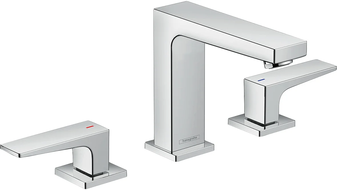 Hansgrohe Metropol 3-Loch Waschtischarmatur mit Hebelgriffen und Push-Open Ablaufgarnitur in Chrom, ComfortZone 110, Ausladung 132 mm, Auslaufhöhe 109 mm