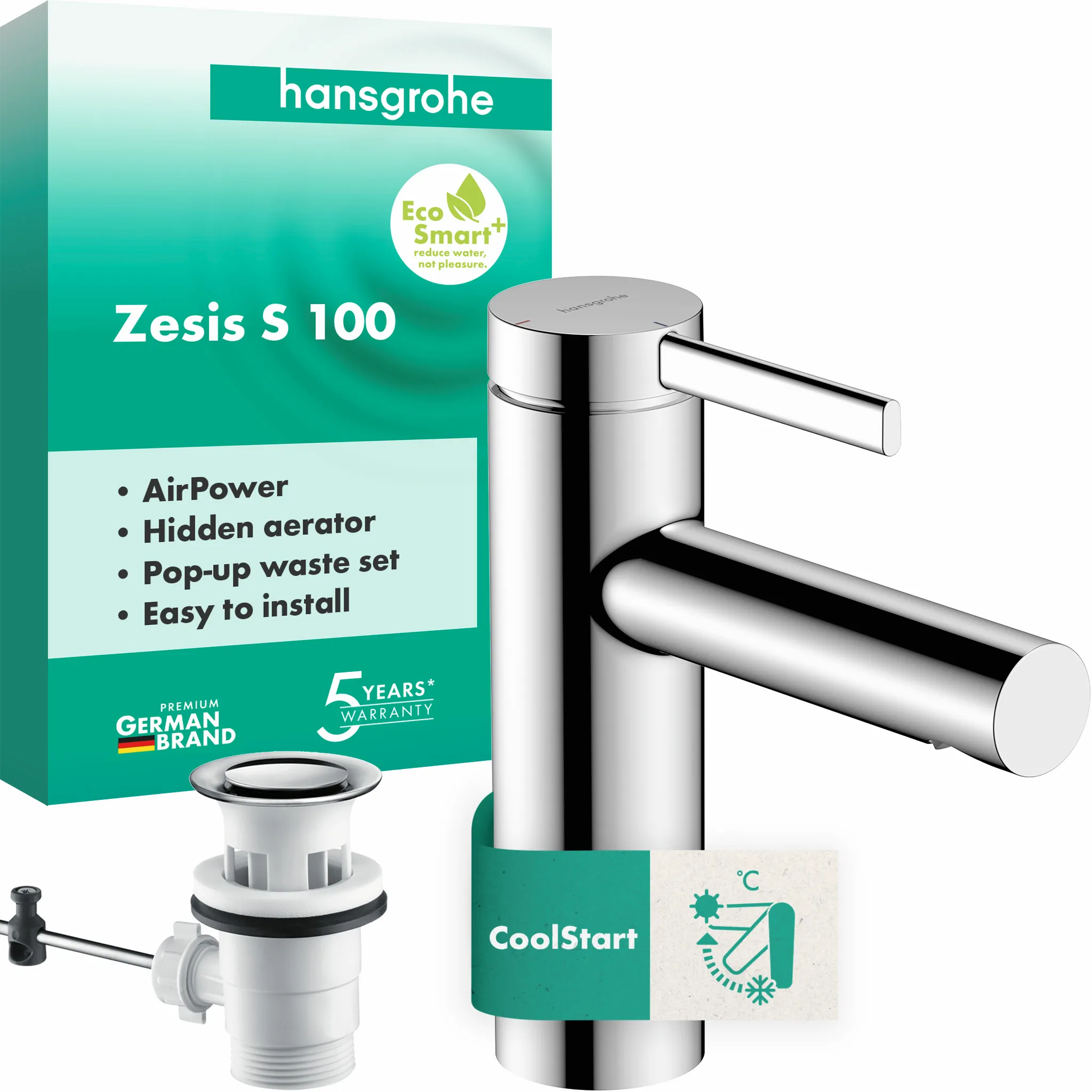 Hansgrohe Zesis S Einhebel-Waschtischmischer 100 CoolStart mit Zugstangen-Ablaufgarnitur, Chrom Hansgrohe Zesis S Einhebel-Waschtischmischer 100 CoolStart mit Zugstangen-Ablaufgarnitur, Chrom