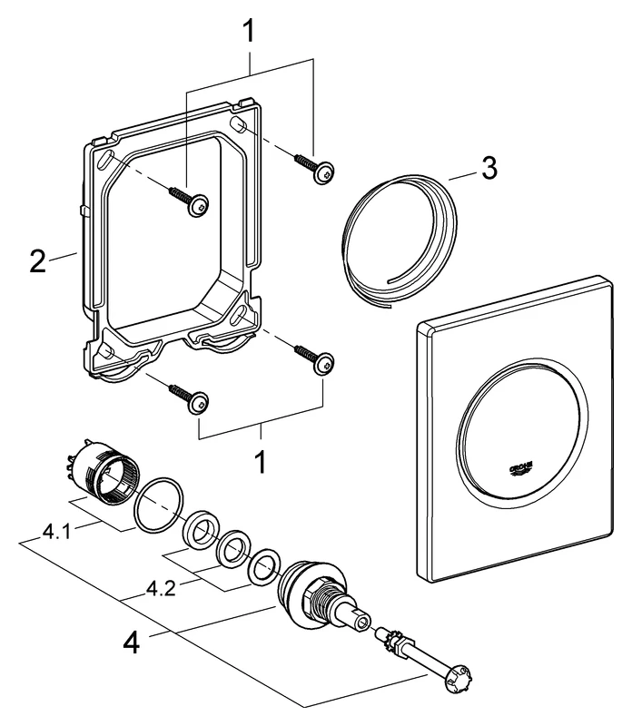 Urinal-Betätigung Nova Cosmopolitan 38804, 116 x 144 mm, Fertigmontageset für Rapido U oder Rapido UMB, chrom