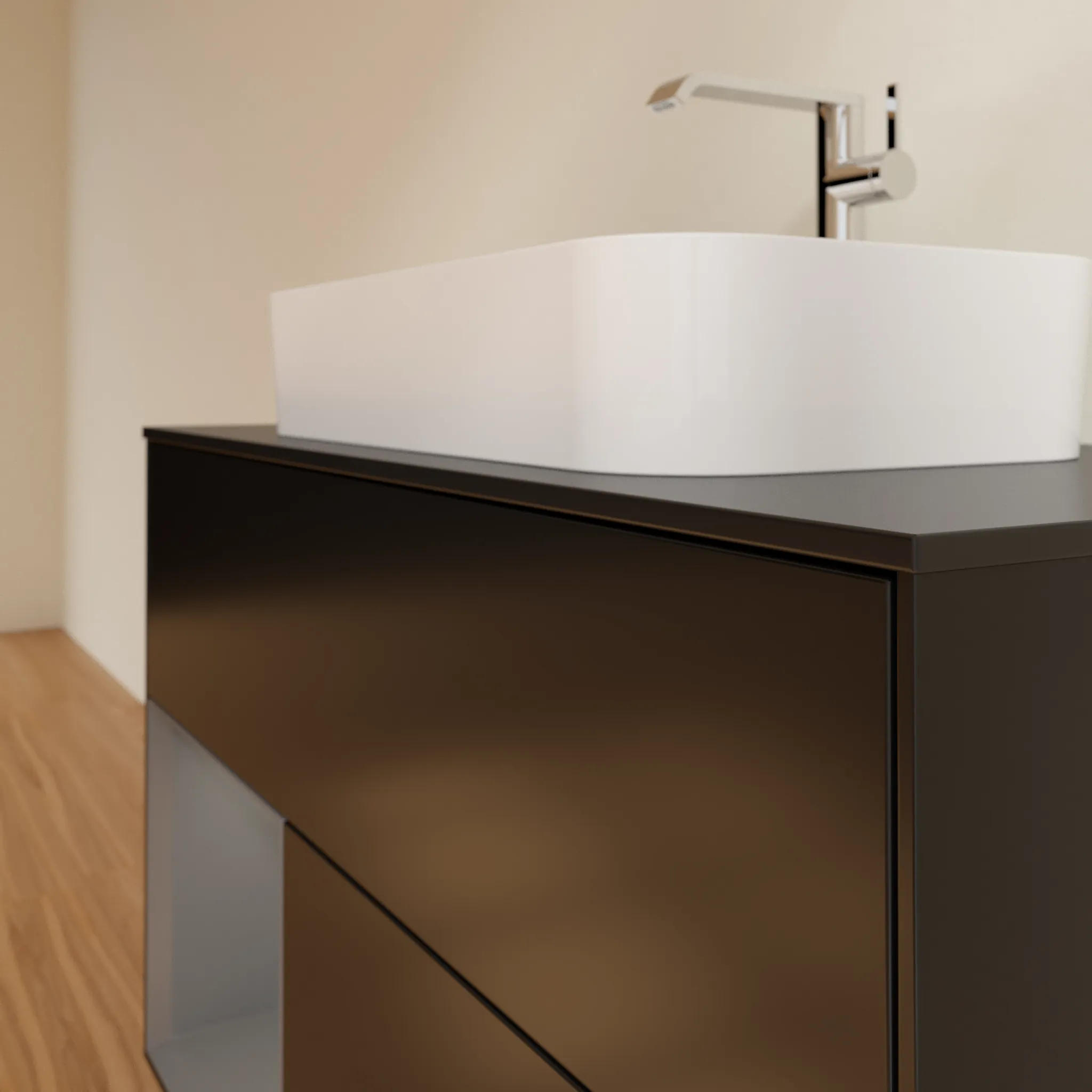 Villeroy & Boch Waschbeckenunterschrank Finion F24, 1000x603x501 mm, Black Matt Lacquer, mit Beleuchtung und Push-to-open Funktion Villeroy & Boch Waschbeckenunterschrank Finion F24, 1000x603x501 mm, Black Matt Lacquer, mit Beleuchtung und Push-to-open Funktion