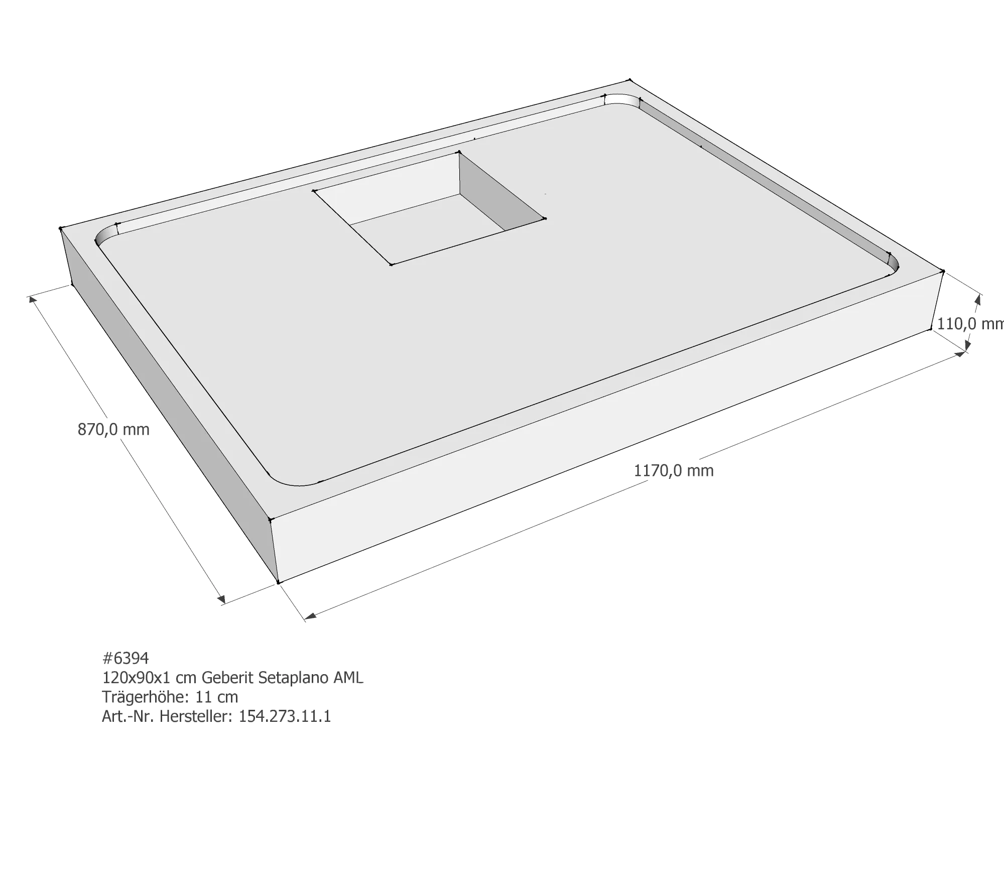Duschwannenträger passend für Geberit Setaplano 120 × 90 × 1 cm