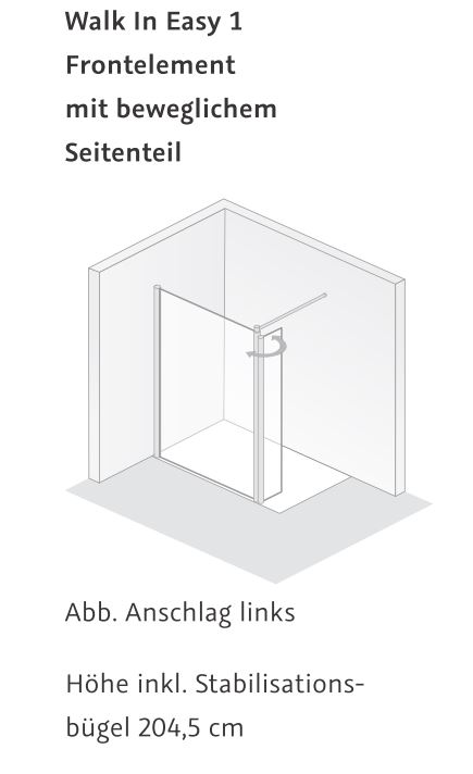 HSK Walk-In-Duschkabine Frontelement mit beweglichem Seitenteil „Easy 1“ Glas Klar hell, Profile Alu Silber-matt, B: 900 mm H: 2000 mm T: 350 mm HSK Walk-In-Duschkabine Frontelement mit beweglichem Seitenteil „Easy 1“ Glas Klar hell, Profile Alu Silber-matt, B: 900 mm H: 2000 mm T: 350 mm
