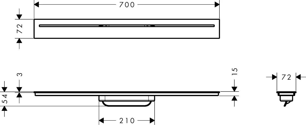 Hansgrohe AXOR Drain Fertigset Duschrinne, 700 mm, Chrom, höhenverstellbar bis 18 mm Fliesenstärke, wasserloses Siphonsystem