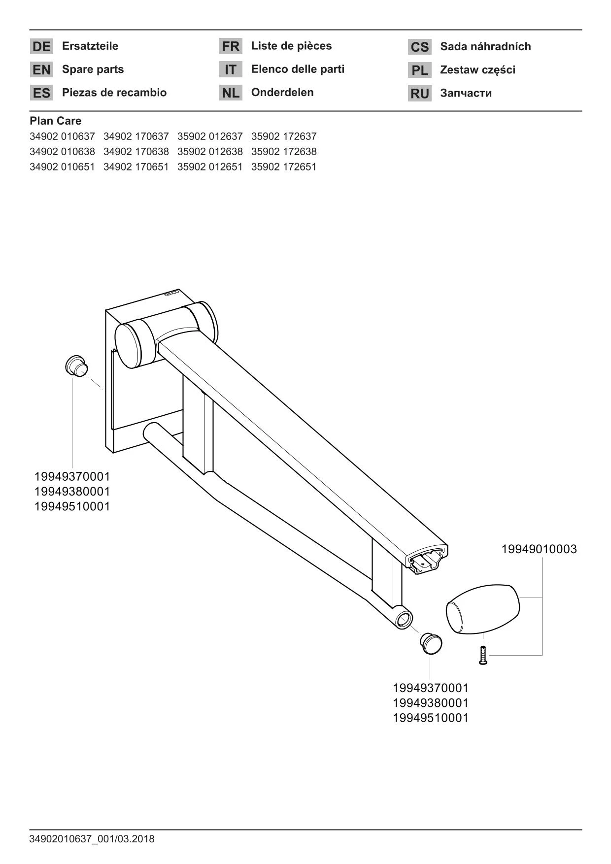 Plan Care 34902170651 Stützklappgriff Waschtisch 650 mm silber-eloxiert/weiß