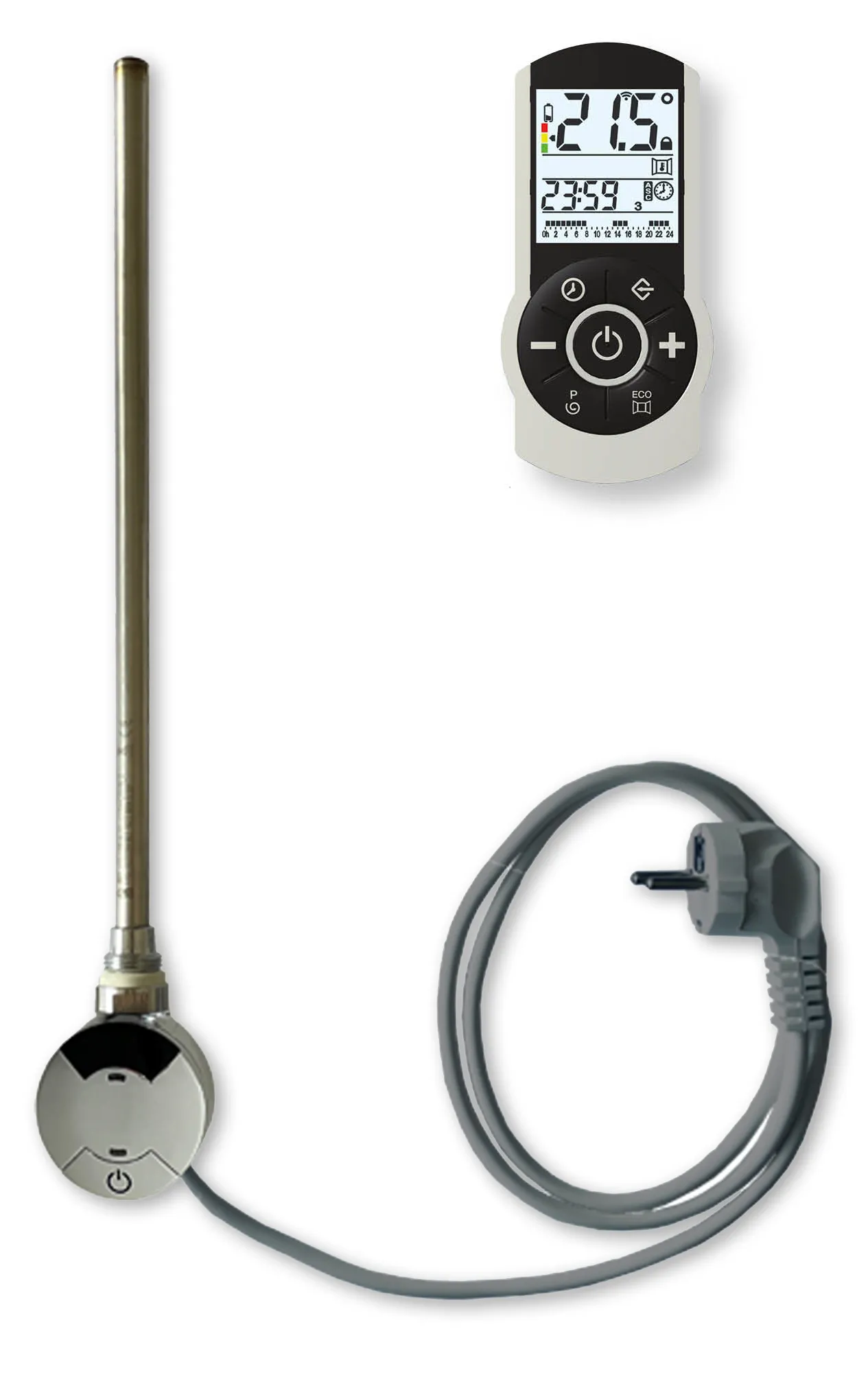 Heizstab Serie T mit Raumtemperaturregler verchromt, inklusive IR Fernbedienung, 230 V, 700 W Farbe: Verchromt / Leistung (Heizstab): 700 W Heizstab Serie T mit Raumtemperaturregler verchromt, inklusive IR Fernbedienung, 230 V, 700 W Farbe: Verchromt / Leistung (Heizstab): 700 W