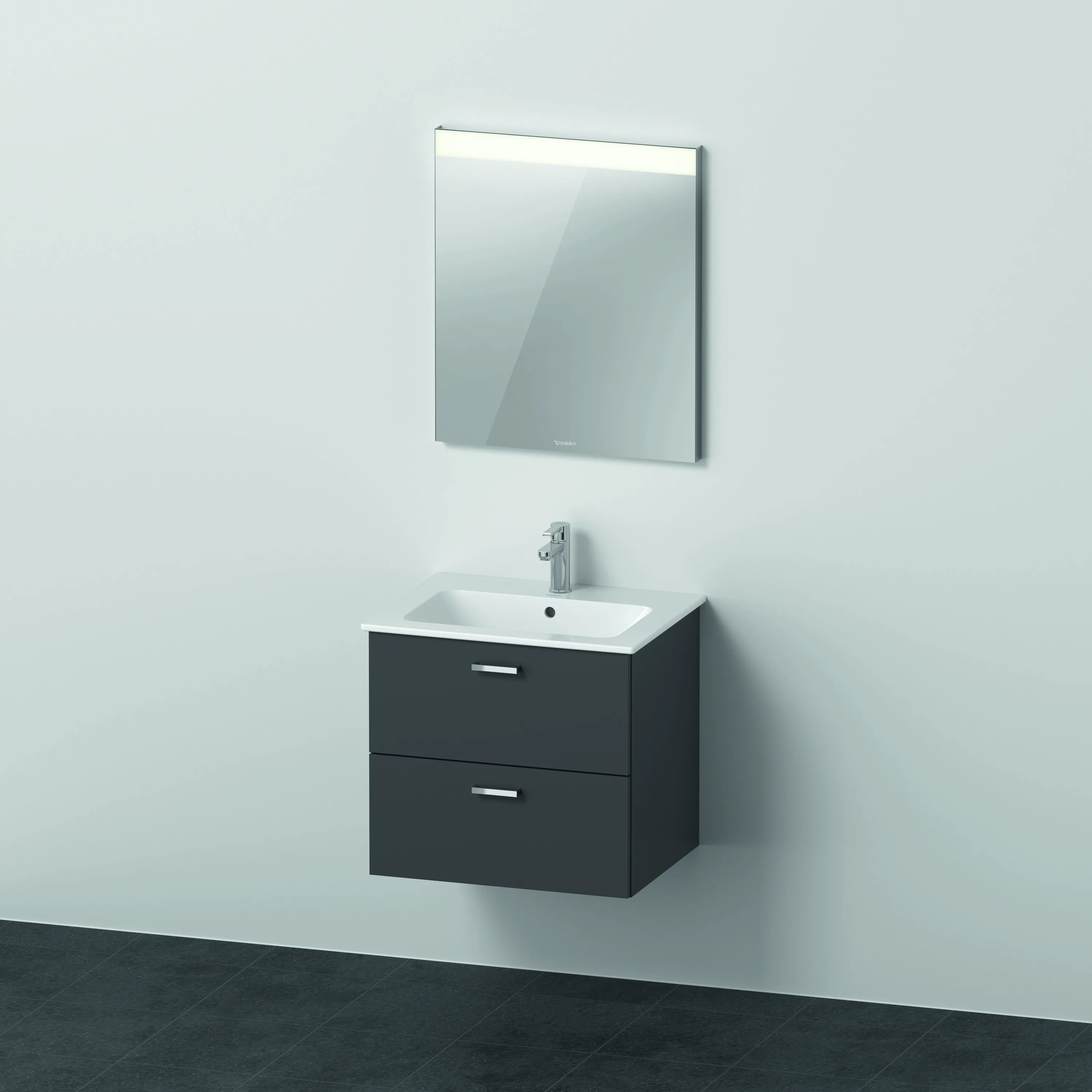 Duravit Waschtischunterschrank mit Waschtischunterbau und Spiegel „XBase“ 63 × 200 × 49 cm in Graphit Matt