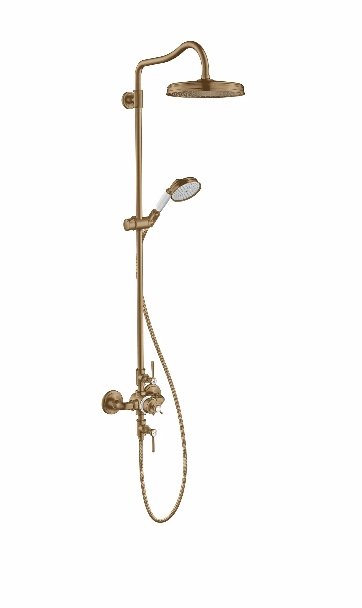 Hansgrohe AXOR Montreux Showerpipe BBR mit Thermostat und Hebelgriff, Brushed Bronze, 450 mm Brausearmlänge, RainAir Strahltechnologie Hansgrohe AXOR Montreux Showerpipe BBR mit Thermostat und Hebelgriff, Brushed Bronze, 450 mm Brausearmlänge, RainAir Strahltechnologie