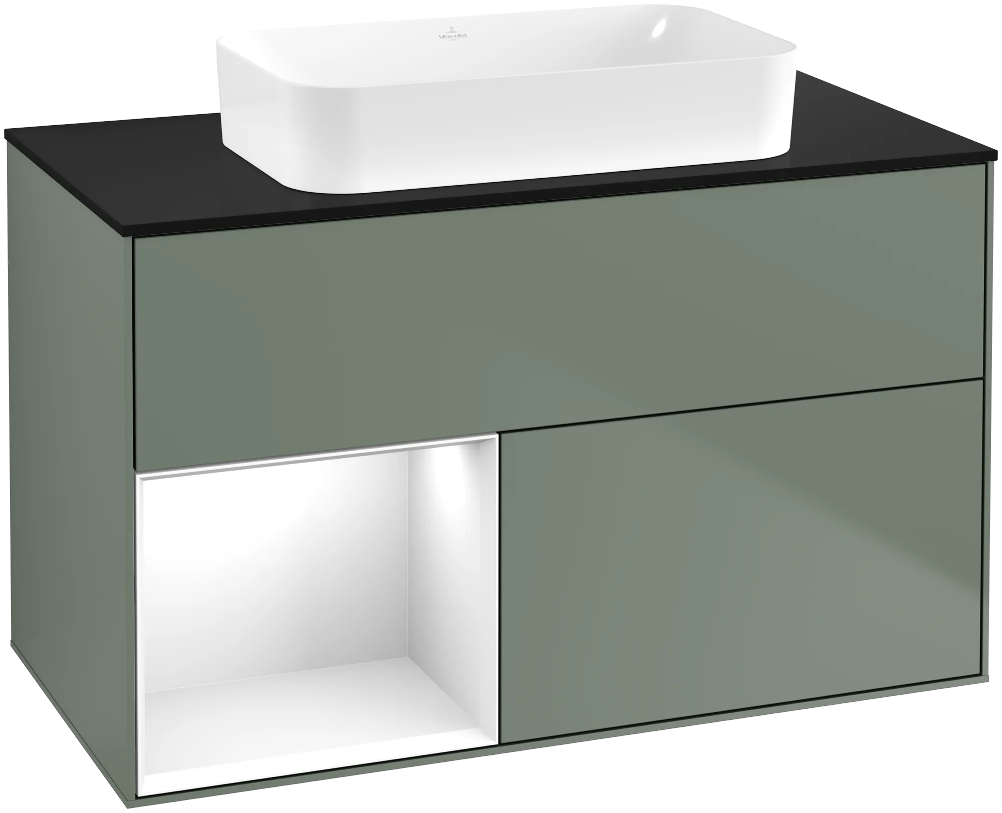 Villeroy & Boch Finion Waschbeckenunterschrank G65, 1000x603x501mm, Olive Matt/Glossy White/L Glass Black