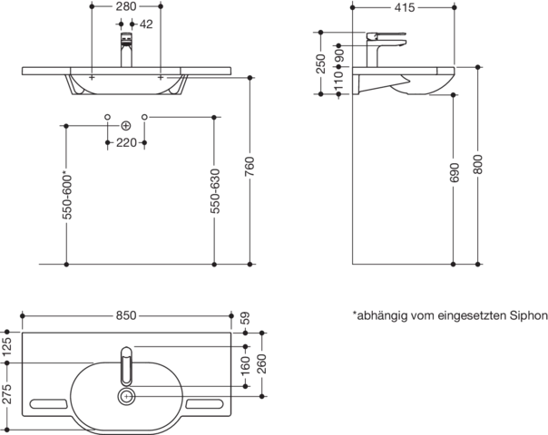 Set-Waschtisch und Armatur 85 × 41,5 × 11 cm