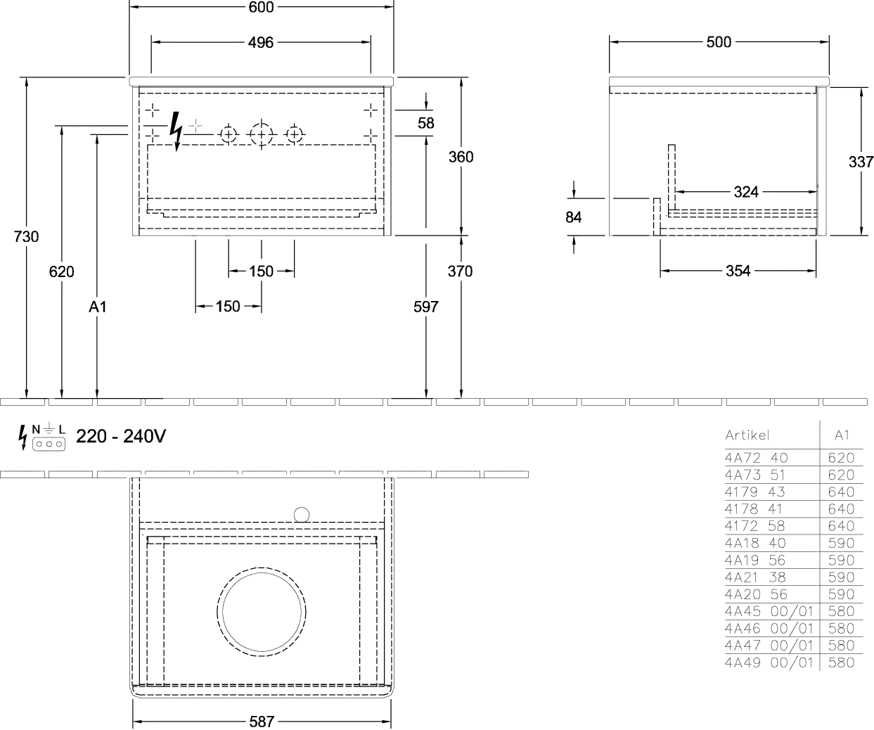 Villeroy & Boch Waschtischunterschrank „Antao“ 600 × 360 × 500 mm Midnight Blue Matt Lacquer, für Becken mittig, mit Beleuchtung Villeroy & Boch Waschtischunterschrank „Antao“ 600 × 360 × 500 mm Midnight Blue Matt Lacquer, für Becken mittig, mit Beleuchtung