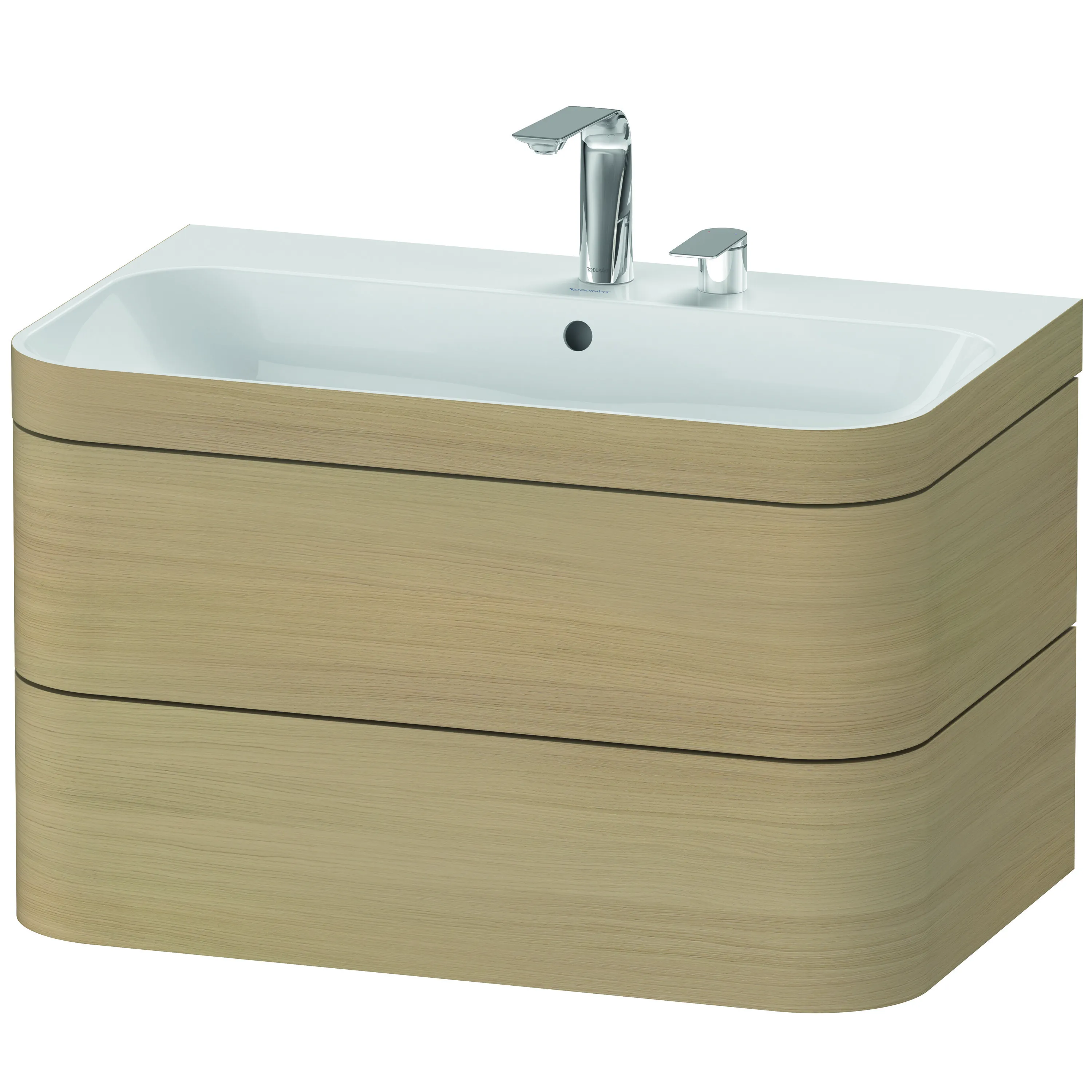 Duravit Waschtischunterschrank c-bonded Set wandhängend „Happy D.2 Plus“ 775 × 480 × 490 mm Mediterrane Eiche, mit Hahnlochbohrung Duravit Waschtischunterschrank c-bonded Set wandhängend „Happy D.2 Plus“ 775 × 480 × 490 mm Mediterrane Eiche, mit Hahnlochbohrung