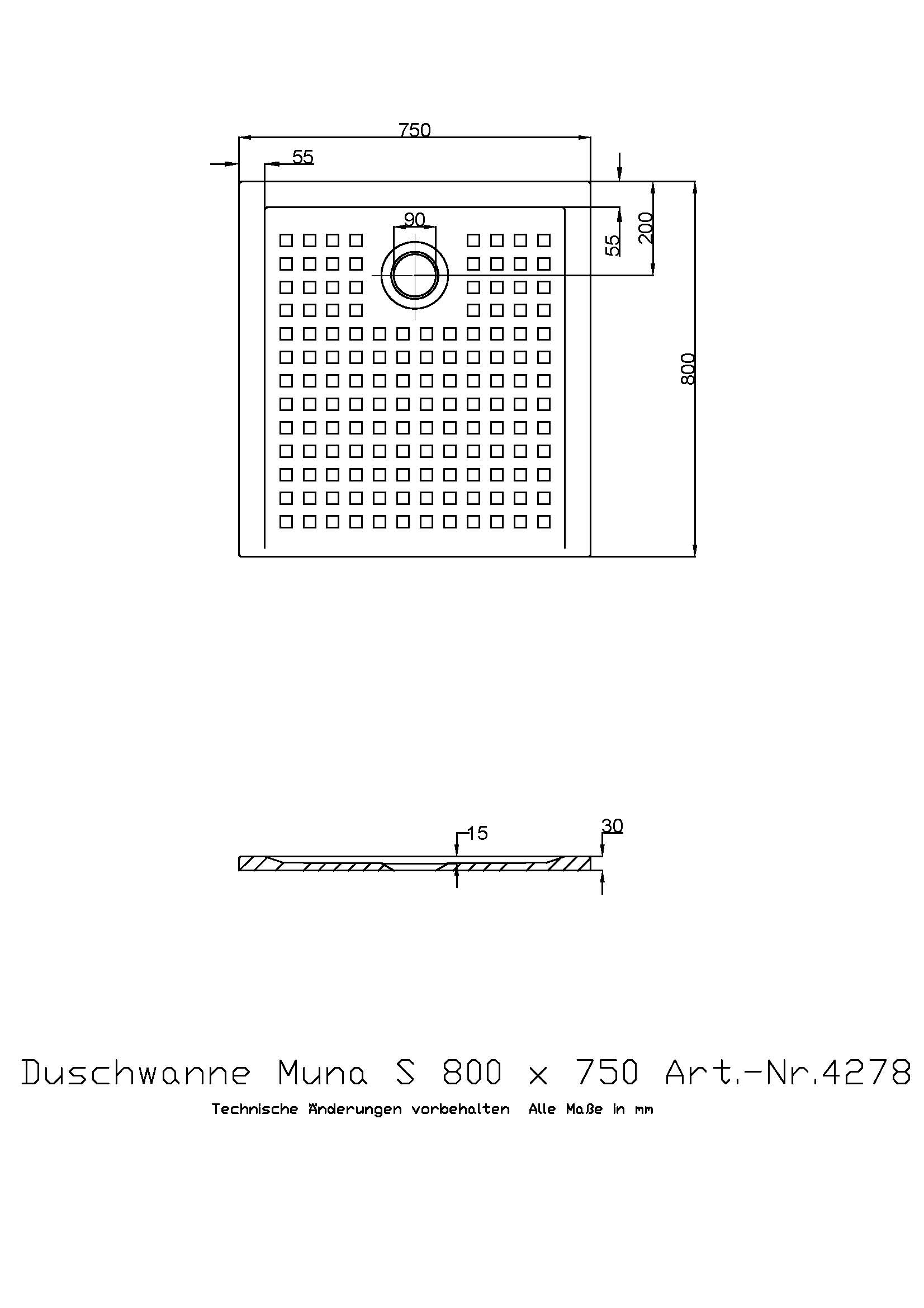 Duschwanne „Muna S“ Rechteck 80 × 75 cm in Weiß