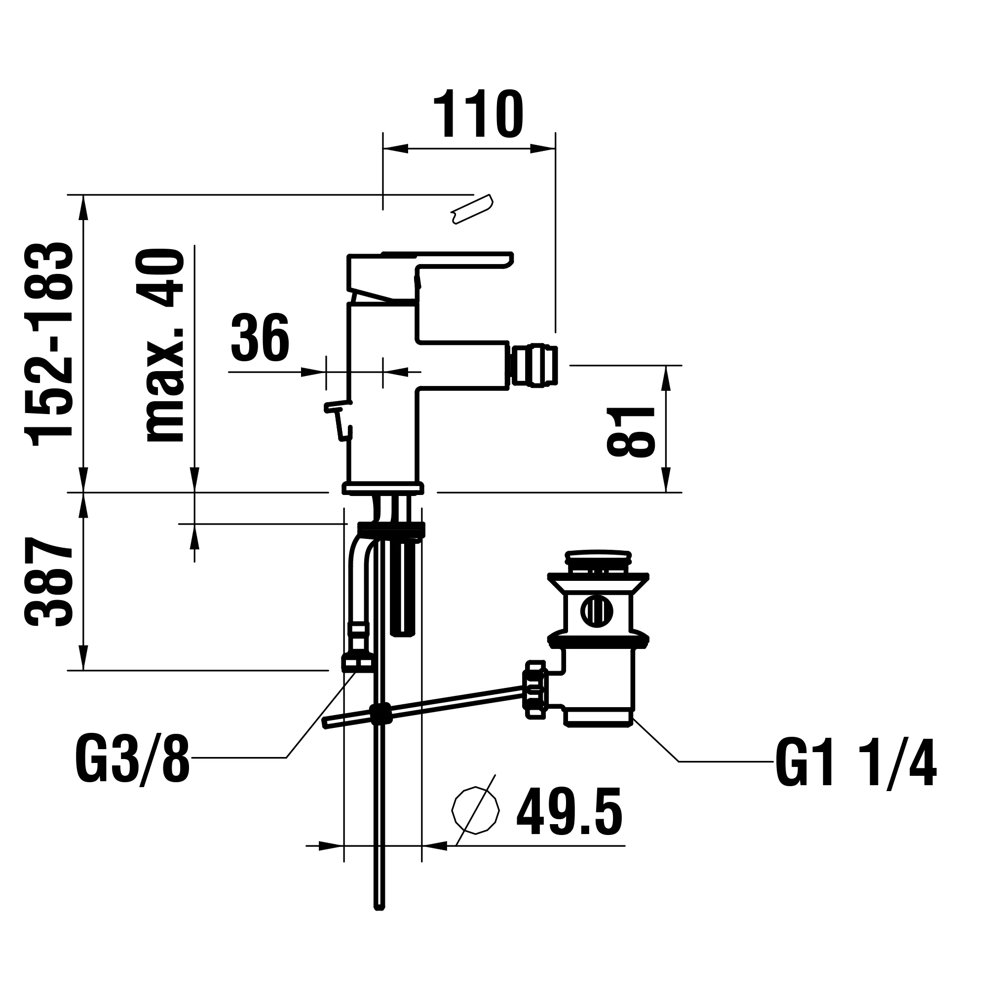 Laufen Einhebel-Bidetmischer LUA Ausladung 110 mm, chrom Laufen Einhebel-Bidetmischer LUA Ausladung 110 mm, chrom