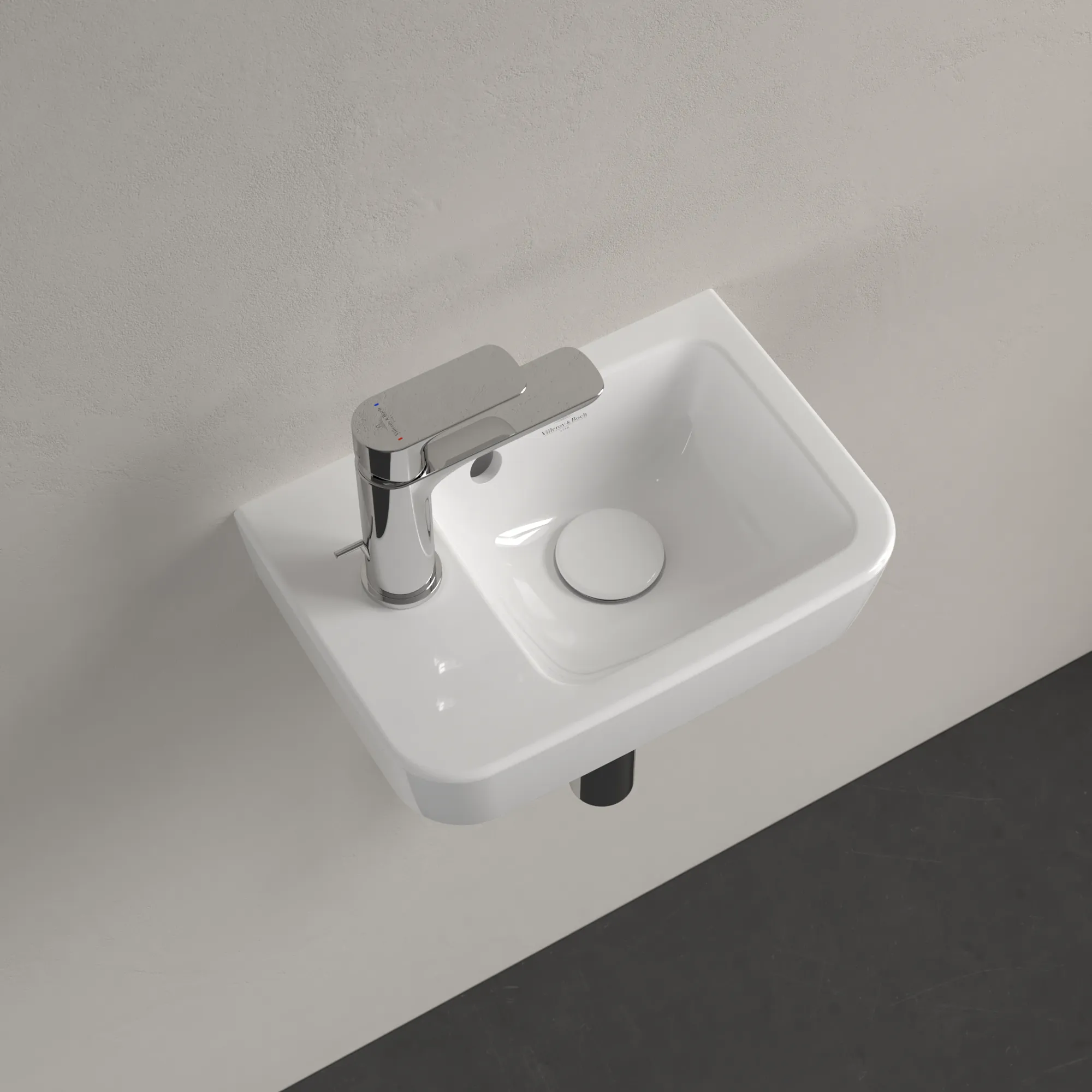 Villeroy & Boch Handwaschbecken „O.novo“ Compact 360 × 250 × 145 mm, Hahnlochposition links, für Becken rechts, mit Hahnlochbohrung in Weiß Alpin Villeroy & Boch Handwaschbecken „O.novo“ Compact 360 × 250 × 145 mm, Hahnlochposition links, für Becken rechts, mit Hahnlochbohrung in Weiß Alpin