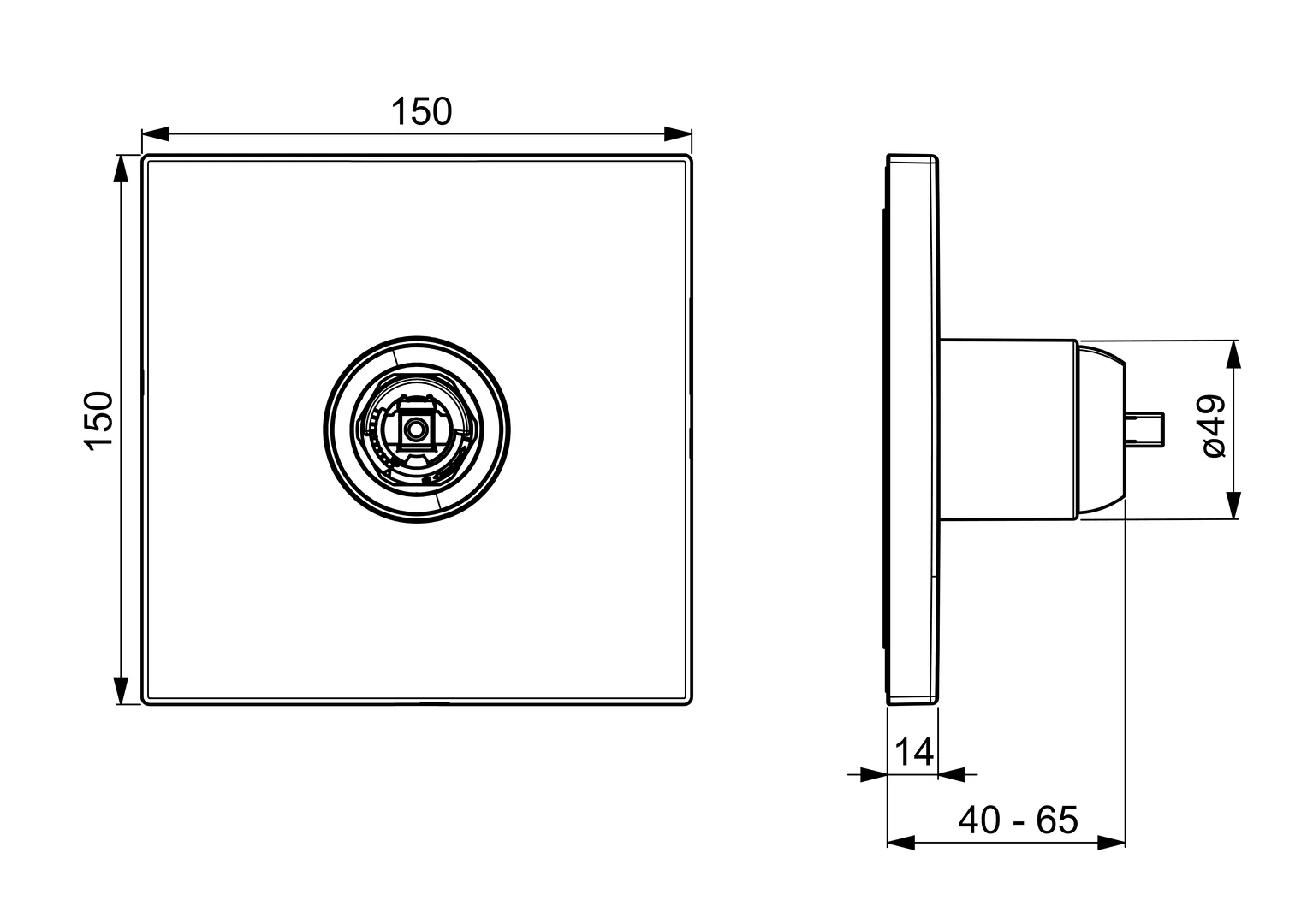 HansaVAROX Duscharmatur Fertigmontageset für Brausebatterie PRO 4055 Rosette eckig Chrom