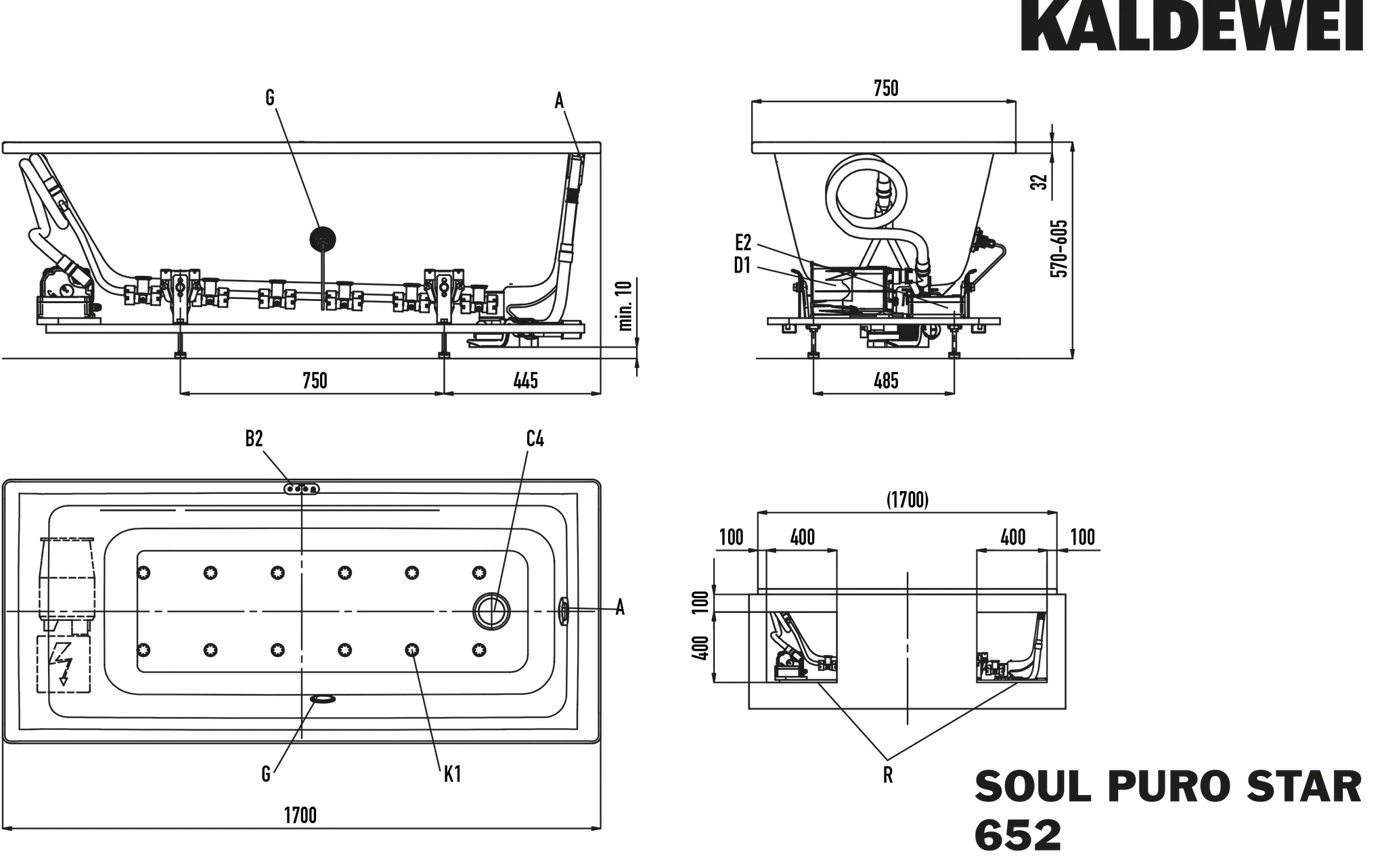 Kaldewei Whirlwanne „Puro“ 170 × 75 cm, rechts mit Airmassage Soul, in alpinweiß Kaldewei Whirlwanne „Puro“ 170 × 75 cm, rechts mit Airmassage Soul, in alpinweiß