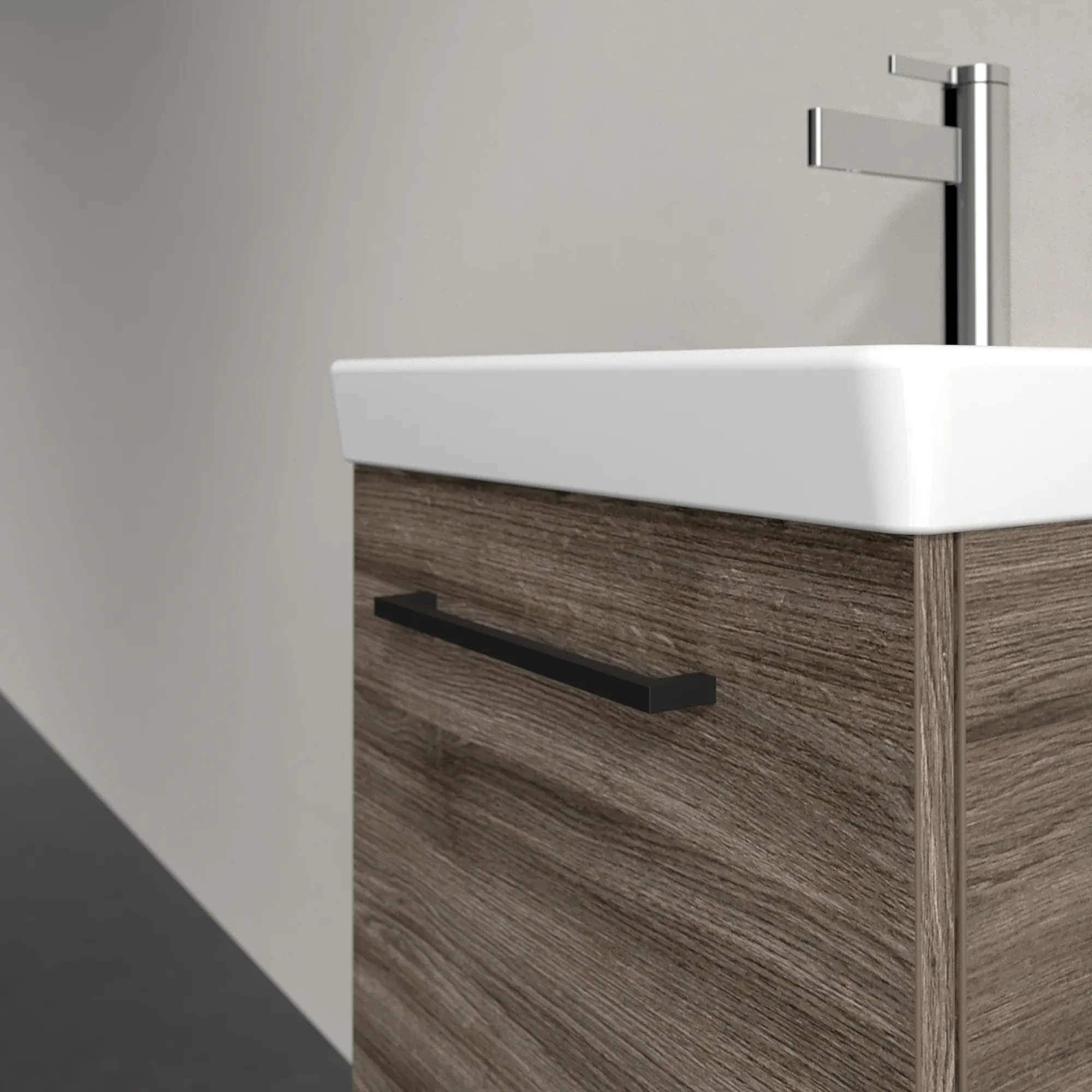 Villeroy & Boch Waschbeckenunterschrank Avento, Eckig Stone Oak, 426x514x350mm, 1 Tür, SoftClosing, Wandmontage Villeroy & Boch Waschbeckenunterschrank Avento, Eckig Stone Oak, 426x514x350mm, 1 Tür, SoftClosing, Wandmontage