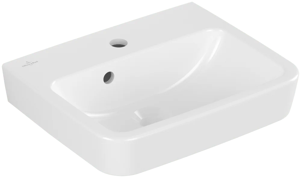 Villeroy & Boch Handwaschbecken O.novo, Eckig, 450x370x160 mm, Weiß Alpin AntiBac CeramicPlus, mit Überlauf, für 3-Loch-Armatur