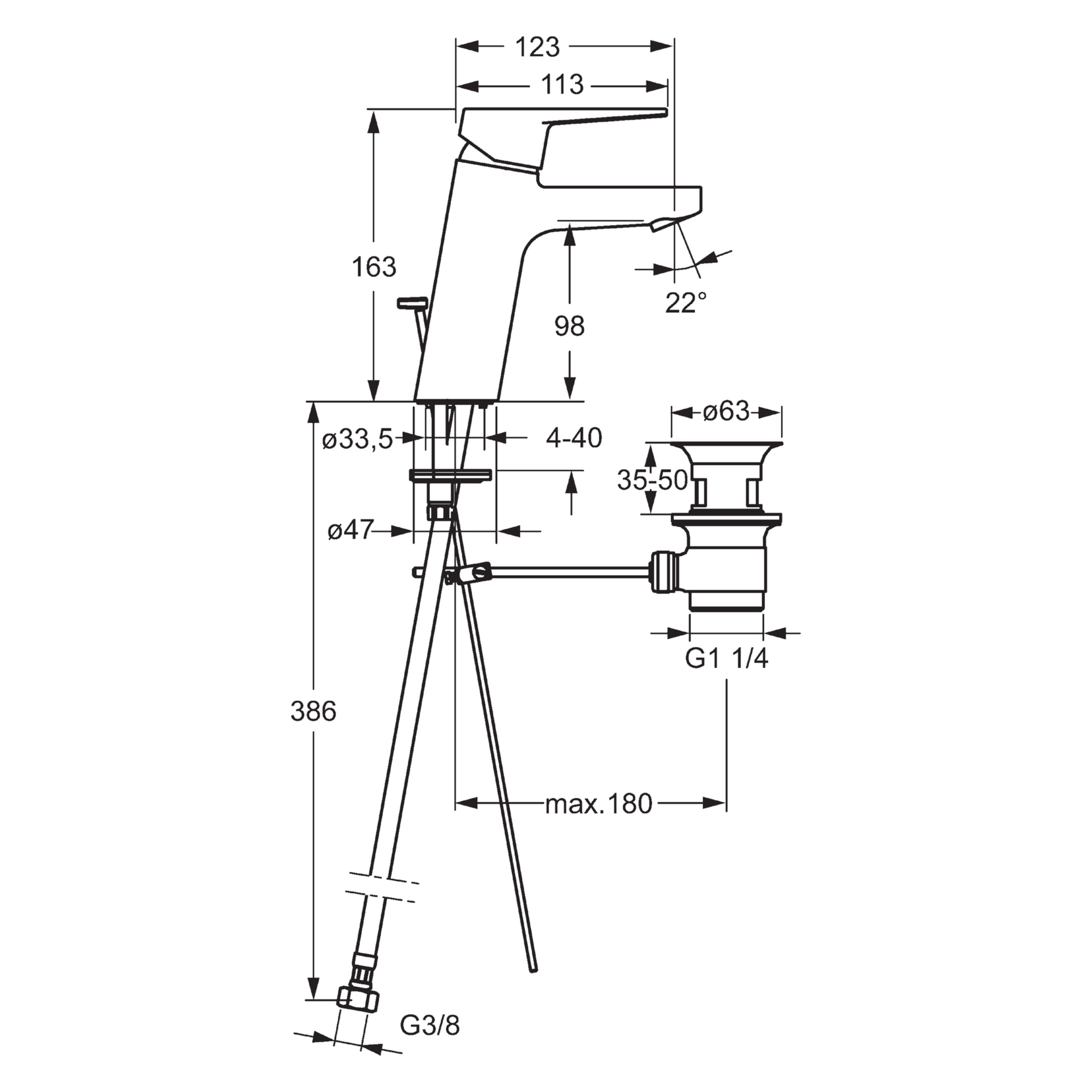 Einhand-Waschtischarmatur „Twist XL“ Ausladung 123 mm in Chrom
