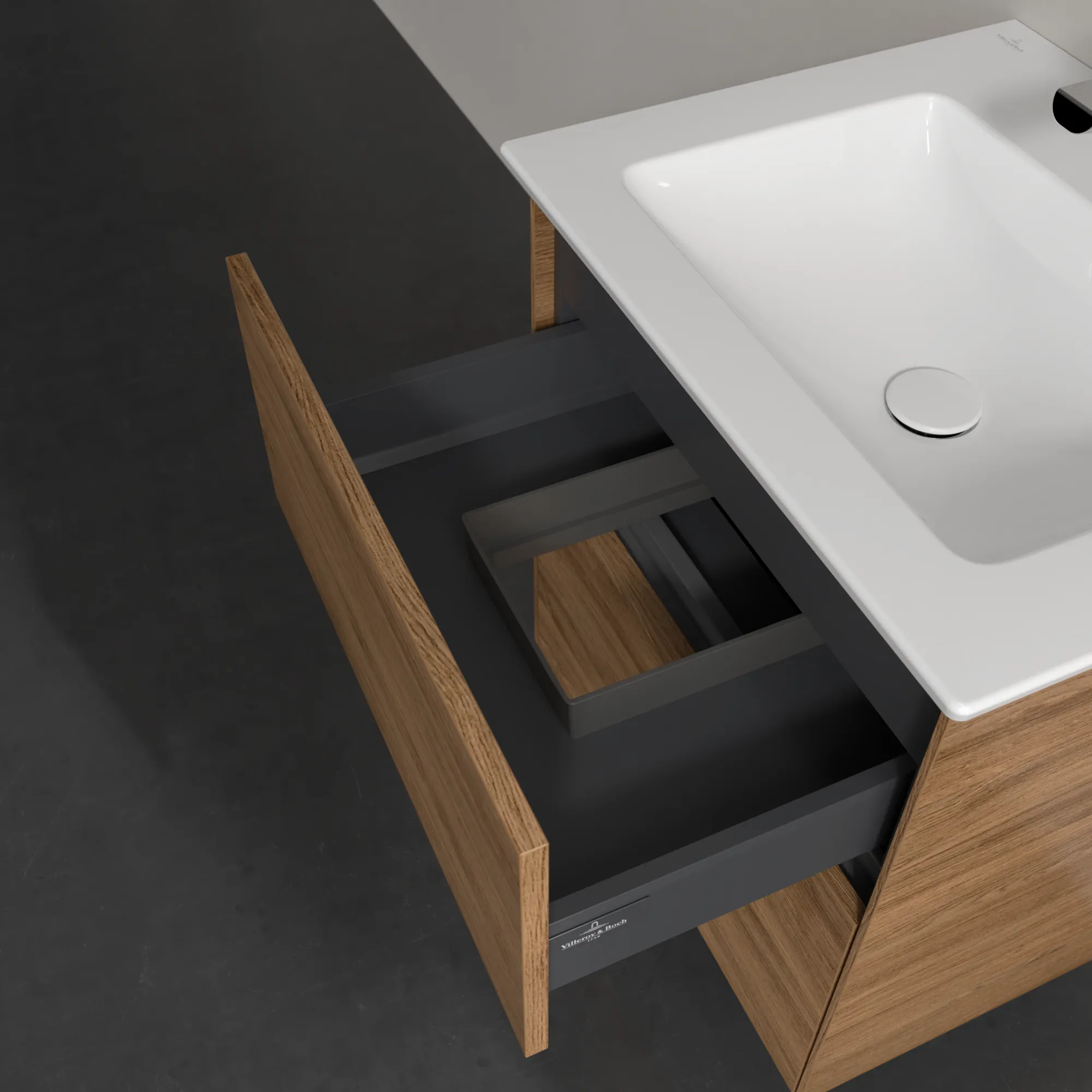 Villeroy & Boch Waschtischunterschrank „Collaro“ 561 × 610 × 480 mm Kansas Oak, mit Beleuchtung, für Becken mittig