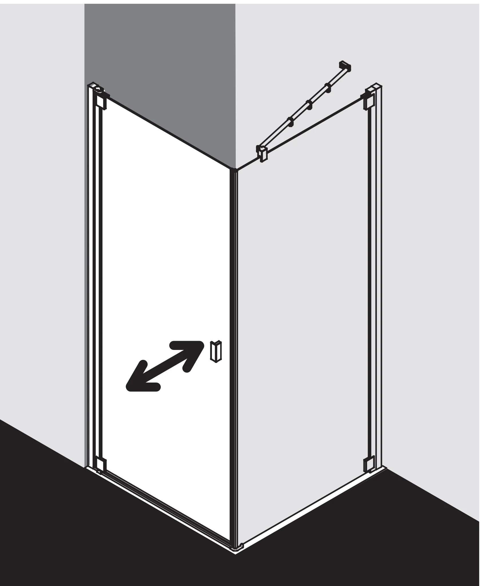 Kermi Duschtür 1-flügelig rechts für Ecke „RAYA“ Glas Klar Dekor Stripe 4, Profile Silber Hochglanz, BV: 870 - 900 mm GAK: 855 - 885 mm WE: 880 - 910 mm H: 2000 mm Kermi Duschtür 1-flügelig rechts für Ecke „RAYA“ Glas Klar Dekor Stripe 4, Profile Silber Hochglanz, BV: 870 - 900 mm GAK: 855 - 885 mm WE: 880 - 910 mm H: 2000 mm