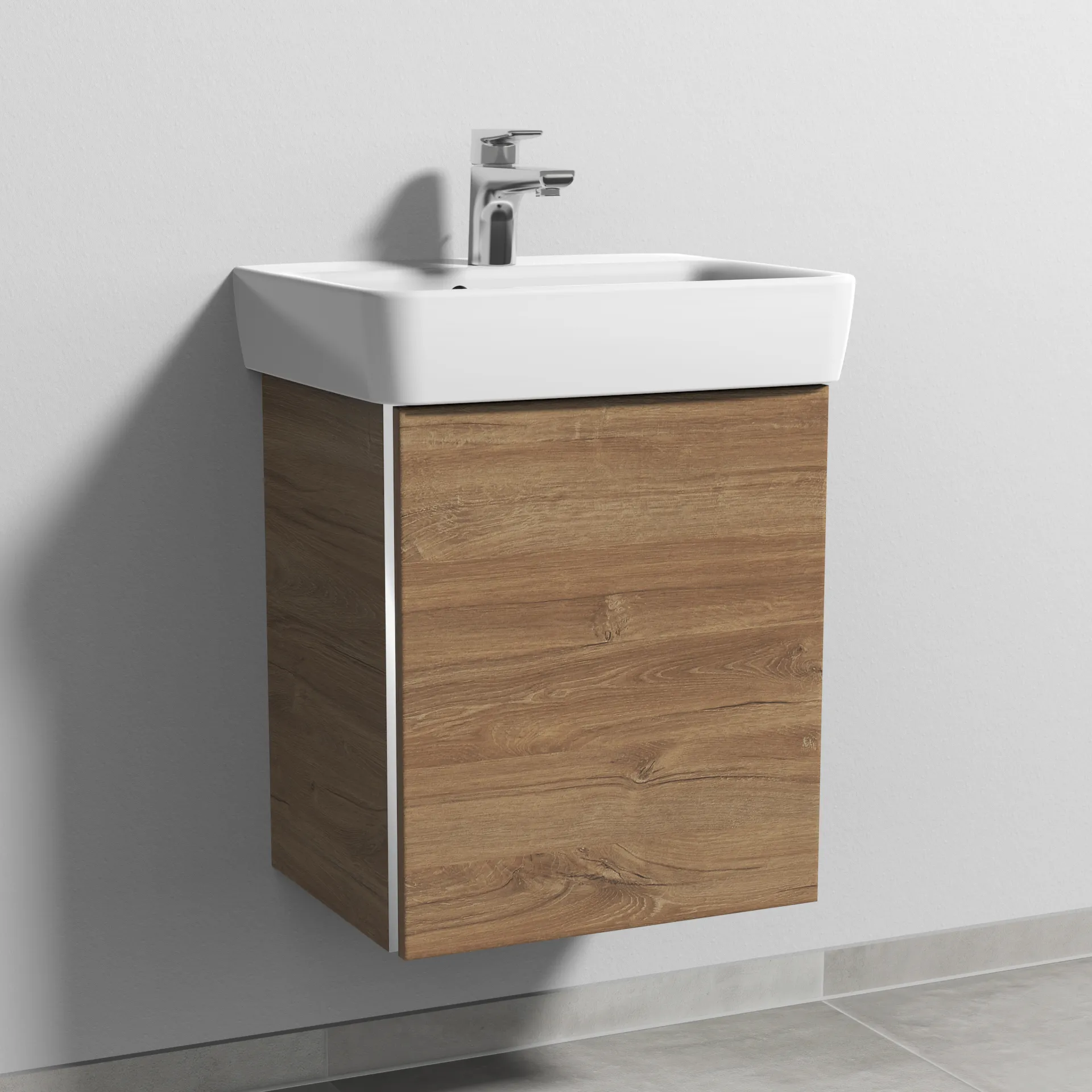 Sanipa Waschtischunterschrank „3way“ passend zu Keramik-Waschtische Renova Plan von Geberit 440 × 520 × 352 mm in Eiche Kansas, Anschlag rechts