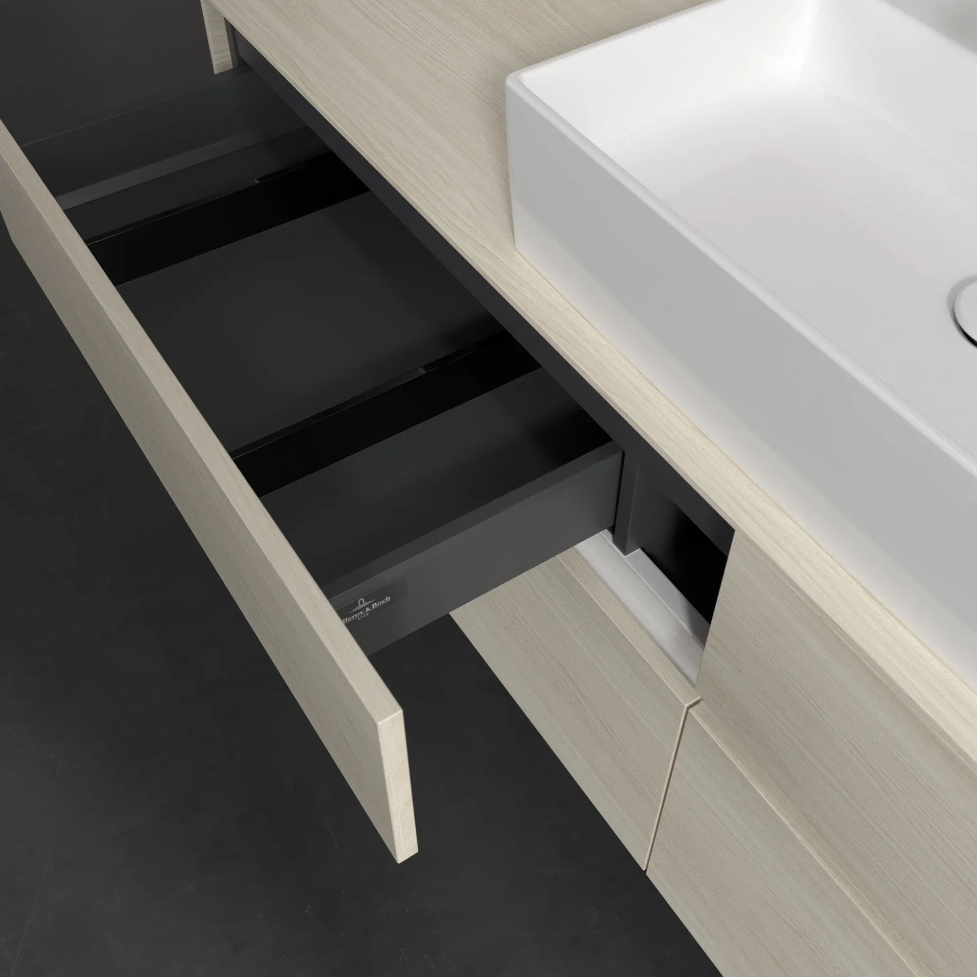 Villeroy & Boch Waschtischunterschrank „Collaro“ 1600 × 548 × 500 mm White Oak, mit Beleuchtung, für Becken mittig