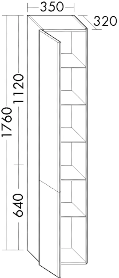 Hochschrank, 2 Türen;4 Glaseinlegeböden;1 fester Boden, Tiefe: 320 mm, Breite: 350 mm, Höhe: 1760 mm
