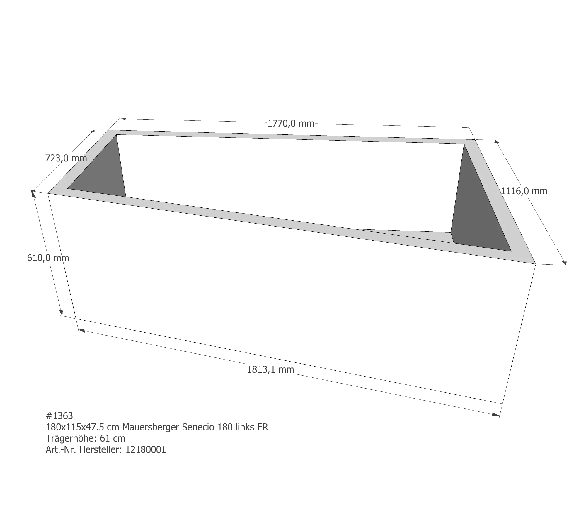 Badewannenträger passend für Mauersberger Senecio links 180 × 115 × 47,5 cm Badewannenträger passend für Mauersberger Senecio links 180 × 115 × 47,5 cm