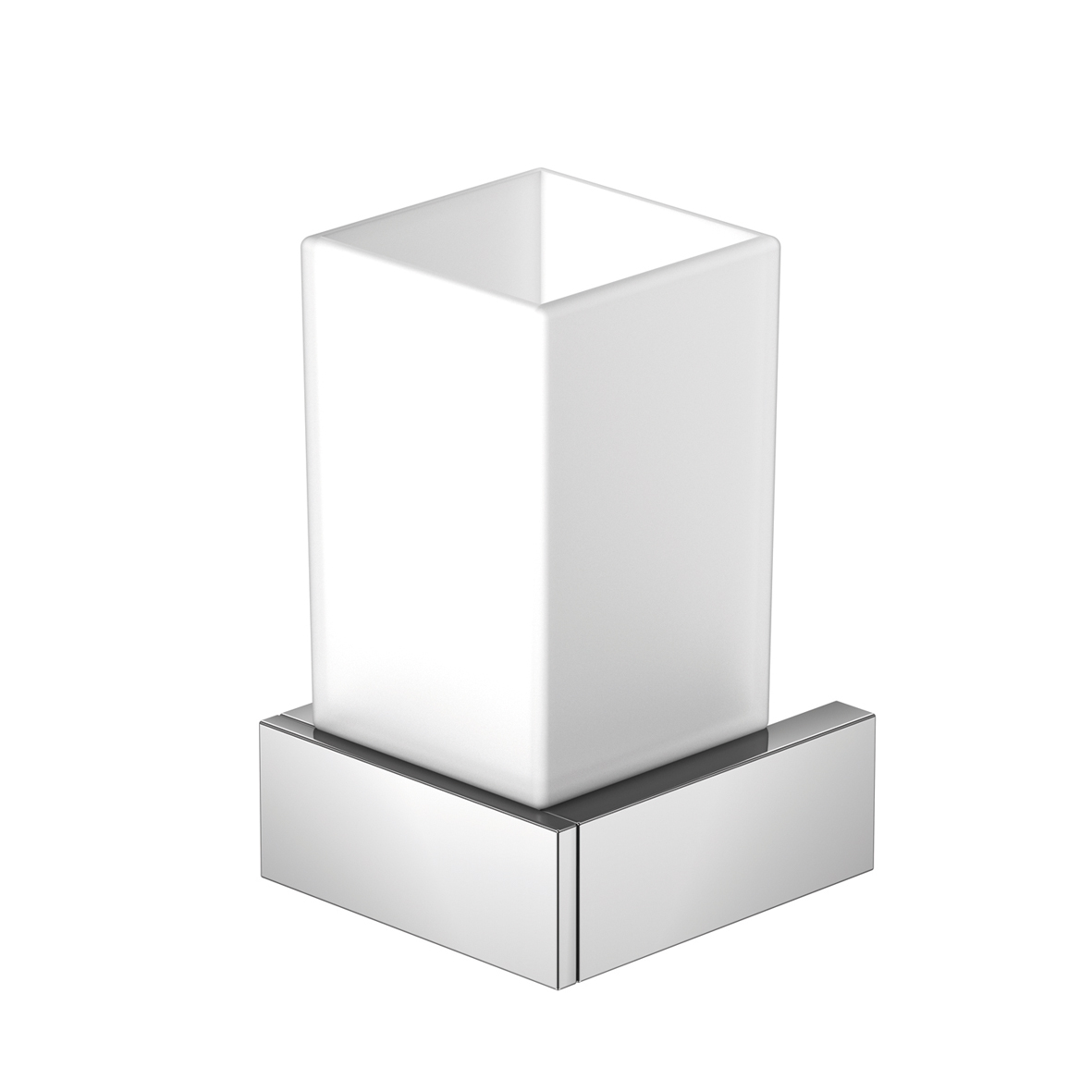 Glashalter chrom mit Glas satiniert weiß Glashalter chrom mit Glas satiniert weiß