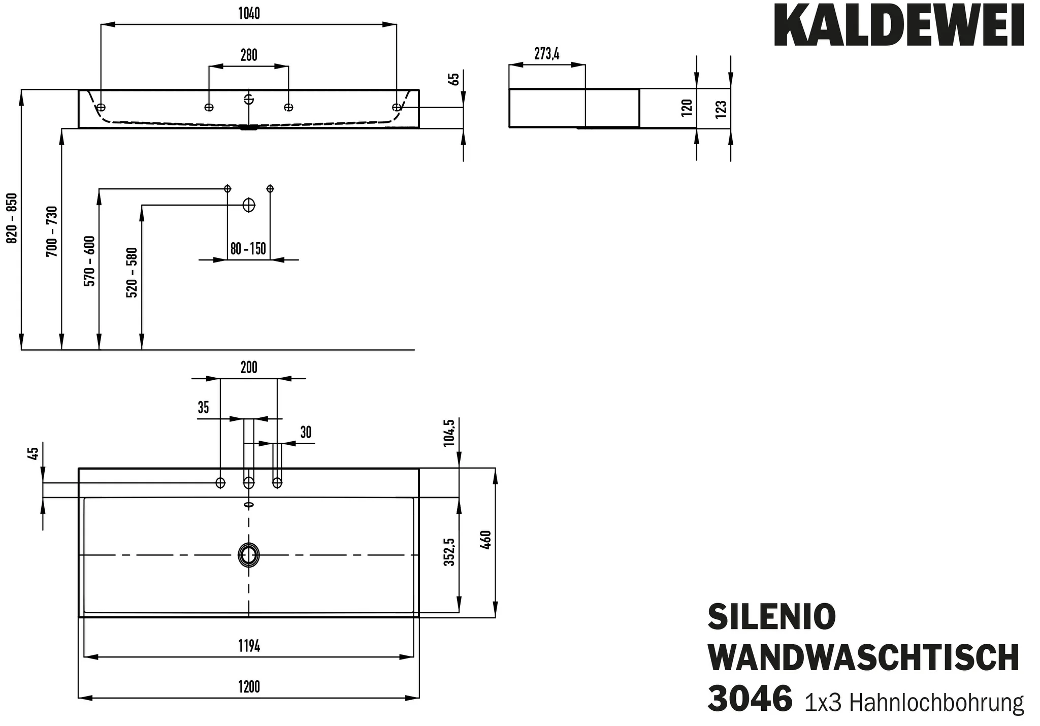Kaldewei SILENIO Wandwaschtisch, 1200x460 mm, Alpinweiß, Perl-Effekt, 3er Hahnlochbohrung mit Überlauf, 120 mm Randhöhe Kaldewei SILENIO Wandwaschtisch, 1200x460 mm, Alpinweiß, Perl-Effekt, 3er Hahnlochbohrung mit Überlauf, 120 mm Randhöhe