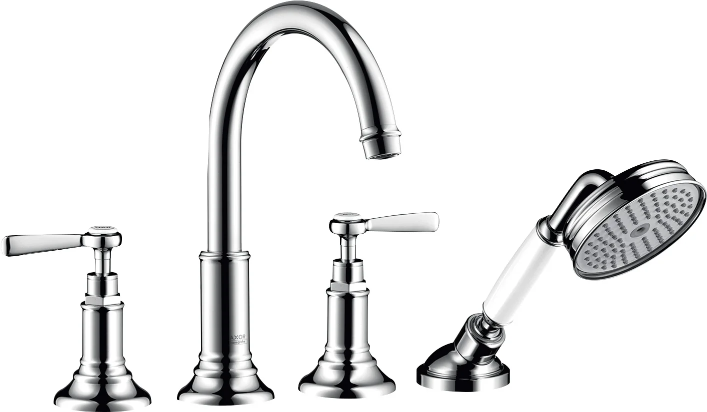 Hansgrohe AXOR Montreux 4-Loch Fliesenrandarmatur mit Hebelgriffen, Chrom, Ausladung 196 mm