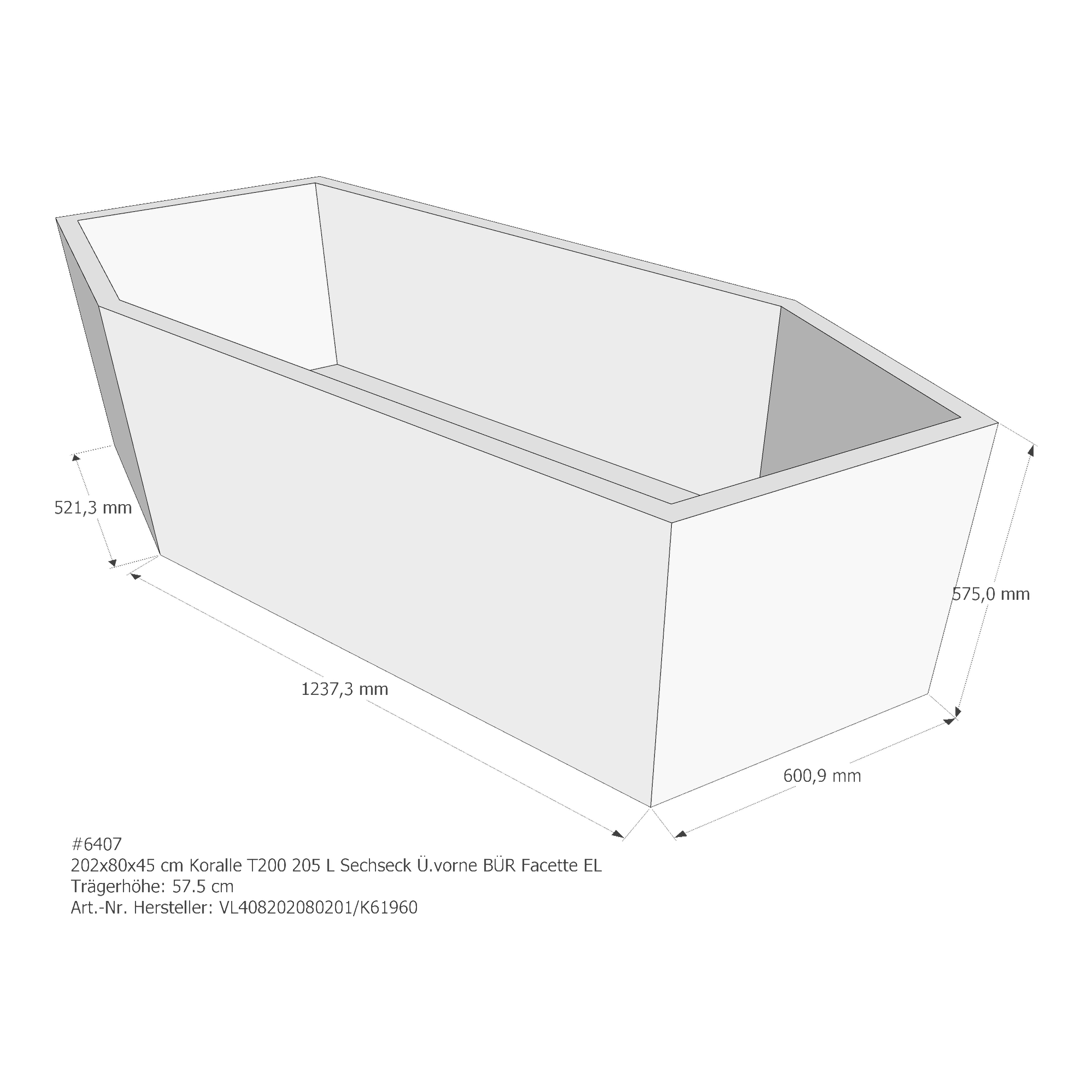 Badewannenträger für Koralle T200 205 L (Facette EL) 202 × 80 × 45 cm Badewannenträger für Koralle T200 205 L (Facette EL) 202 × 80 × 45 cm