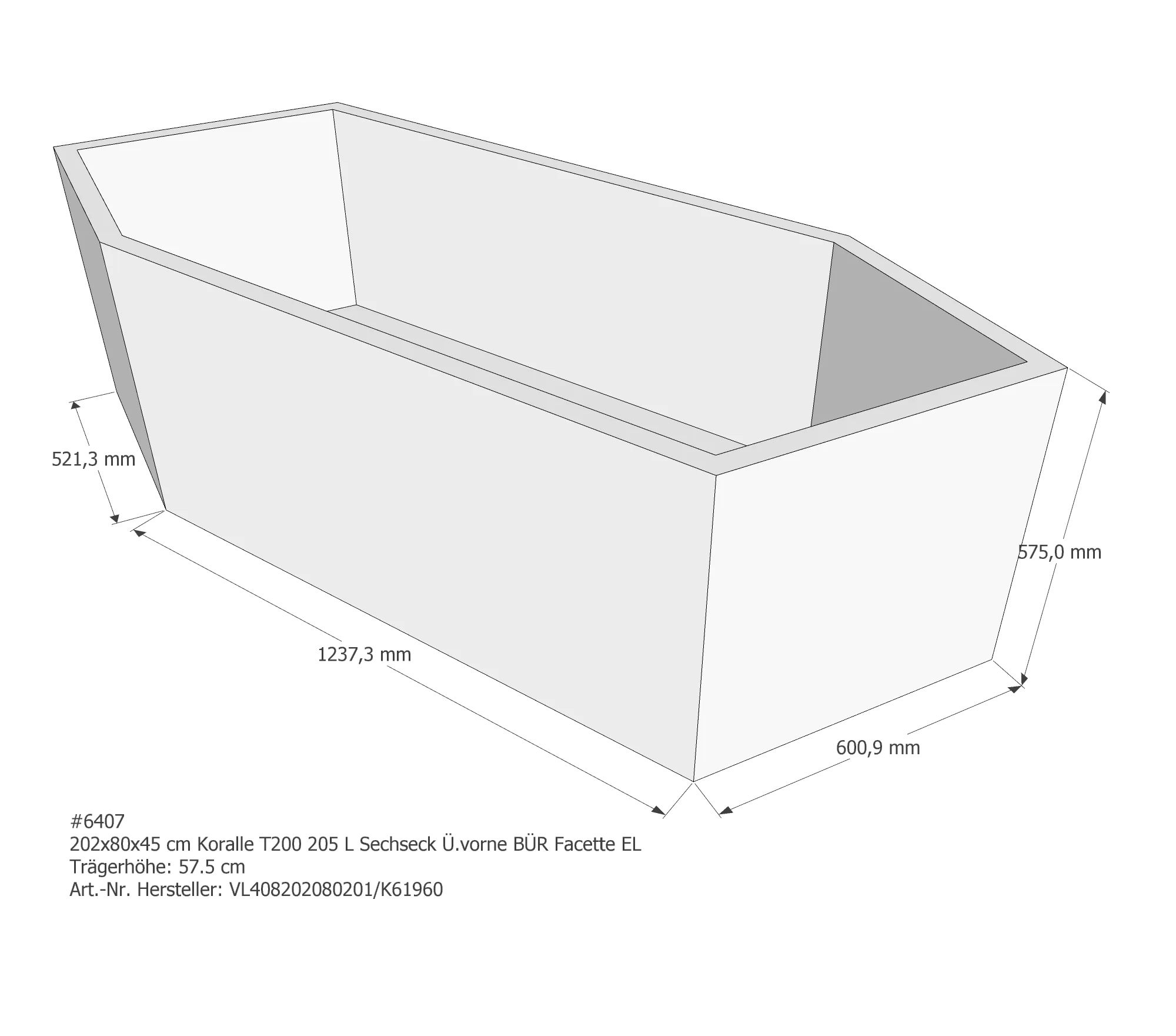 Badewannenträger für Koralle T200 205 L (Facette EL) 202 × 80 × 45 cm Badewannenträger für Koralle T200 205 L (Facette EL) 202 × 80 × 45 cm