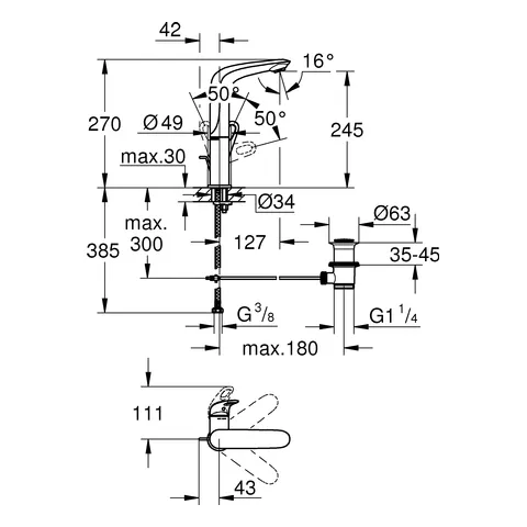 Einhand-Waschtischbatterie Eurostyle 23569_3, L-Size, Einlochmontage, offener Metall-Hebelgriff, Zugstangen-Ablaufgarnitur 1 1/4'', chrom Einhand-Waschtischbatterie Eurostyle 23569_3, L-Size, Einlochmontage, offener Metall-Hebelgriff, Zugstangen-Ablaufgarnitur 1 1/4'', chrom