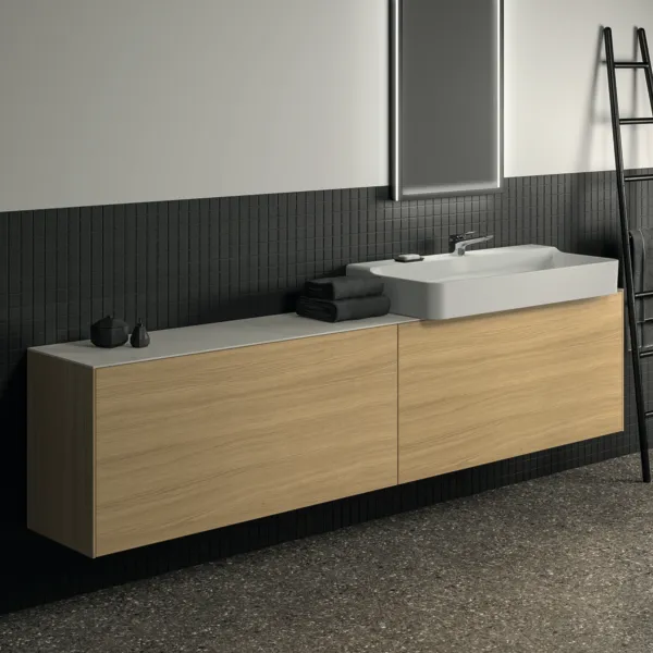 Waschtischplatte Conca, aus Keramik, 2387x373x6mm, Marmor Noir Desir
