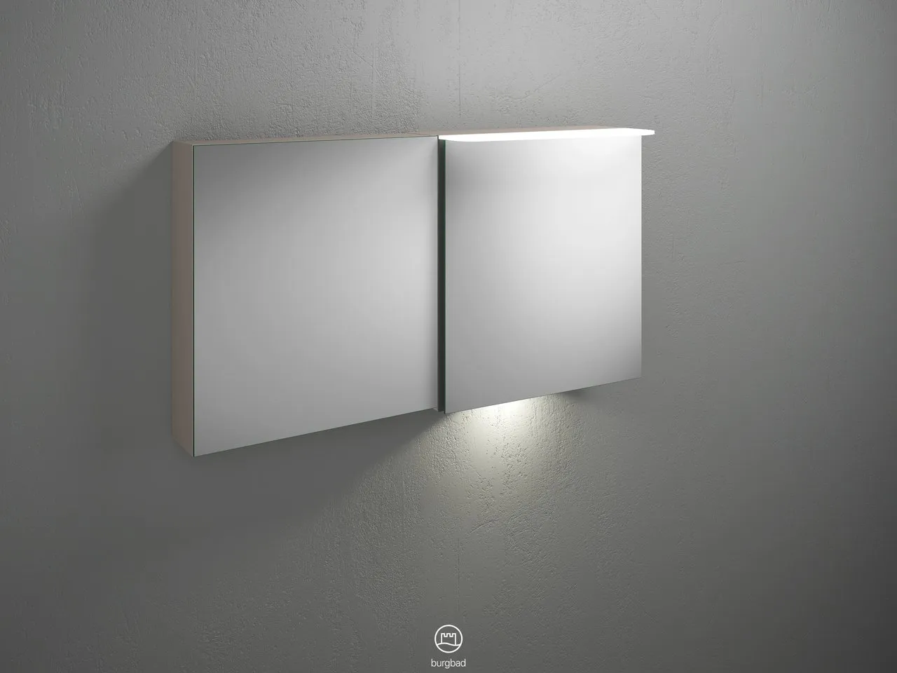 Burgbad Spiegelschrank Badu SFUB120, 310x1200x665 mm, LED-Aufsatzleuchte 4200 K, Schalter-Steckdosenelement, Glaseinlegeböden