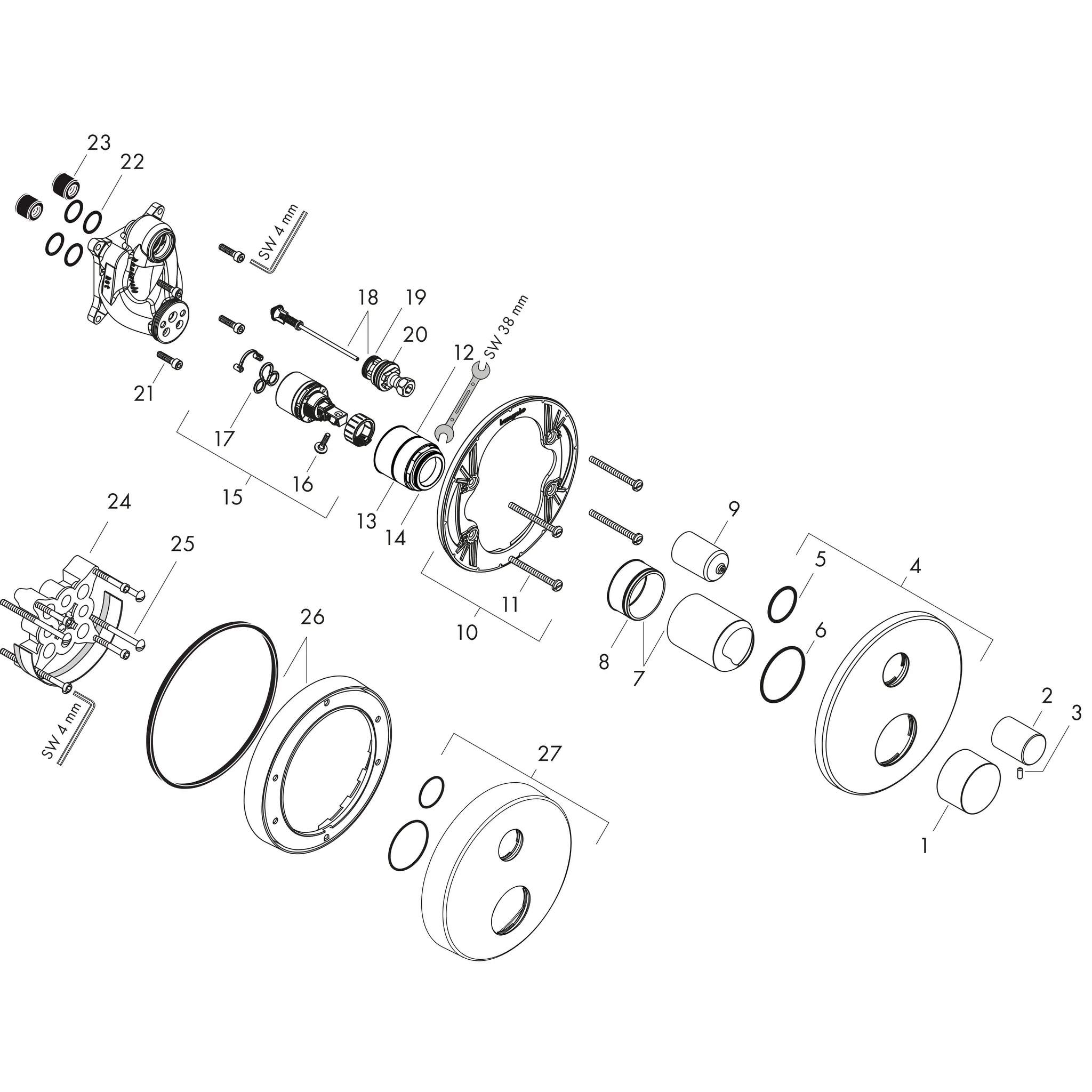 Wannenmischer Unterputz Axor Uno Fertigset Zerogriff chrom Wannenmischer Unterputz Axor Uno Fertigset Zerogriff chrom