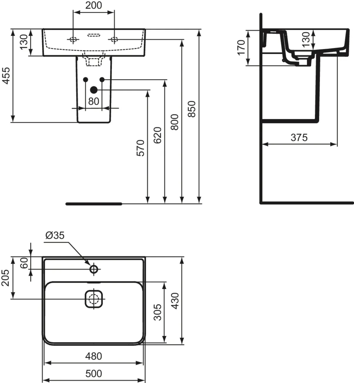 Waschbecken „StradaII“ 50 × 43 × 17 cm, Hahnlochposition mittig Waschbecken „StradaII“ 50 × 43 × 17 cm, Hahnlochposition mittig