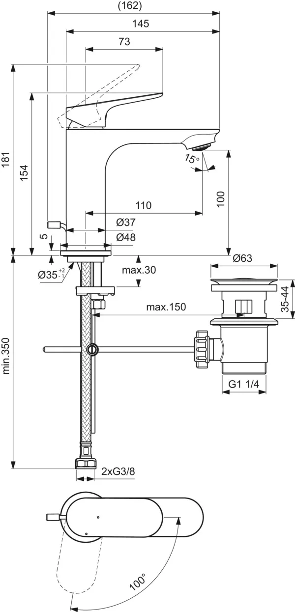 Einhand-Waschtischarmatur „Ceralife O“ Ausladung 110 mm