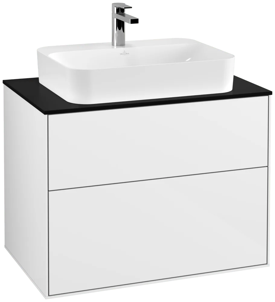 Villeroy & Boch Finion Waschbeckenunterschrank F34 800x603x501mm Glossy White Lacquer / Glass Black Matt