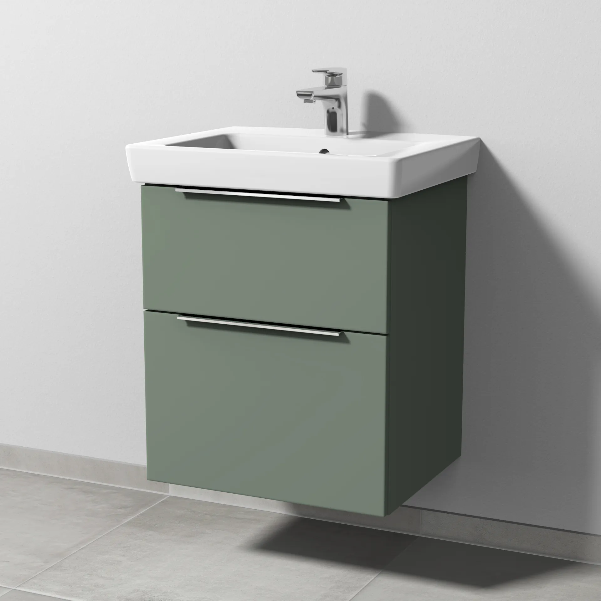 Sanipa Waschtischunterschrank „3way“ passend zu Keramik-Waschtische Subway 2.0 von Villeroy & Boch 500 × 593 × 417 mm in Soft-Green, Becken mittig