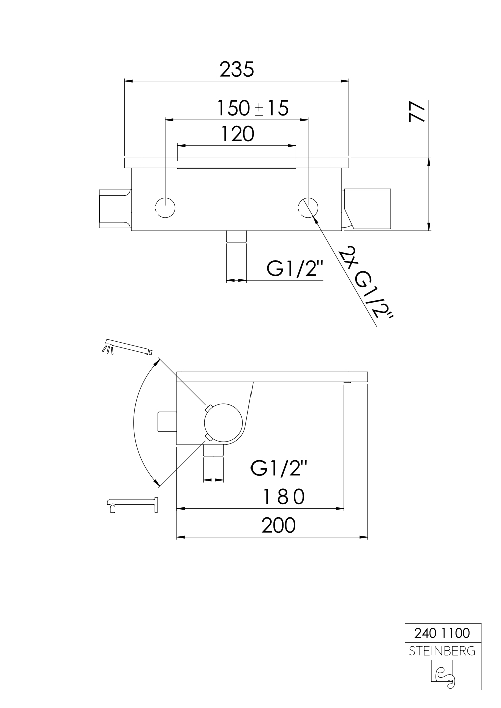 Serie 240 Wanne/Brause-Einhebelmischbatterie mit Schwallauslauf 1/2 Serie 240 Wanne/Brause-Einhebelmischbatterie mit Schwallauslauf 1/2