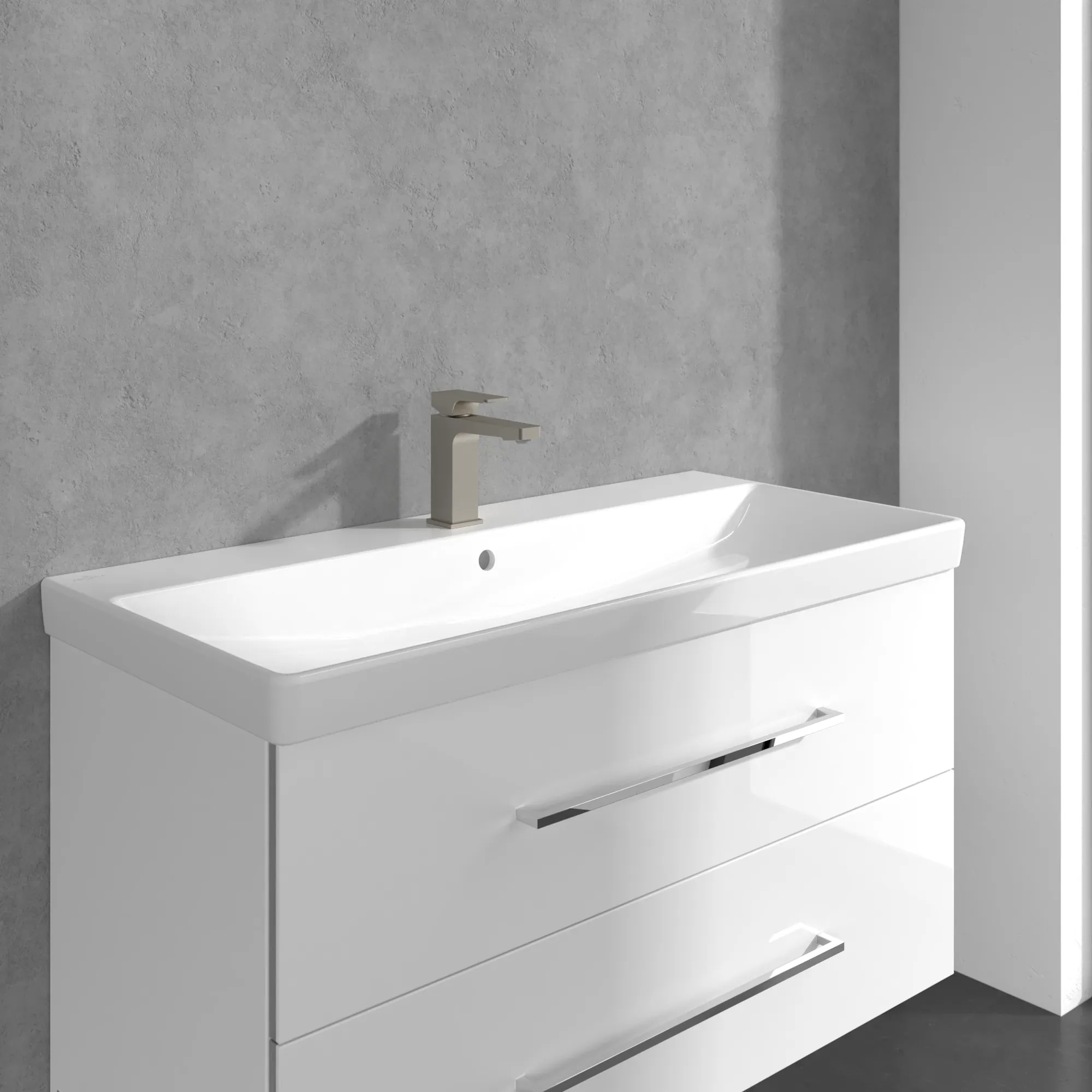 Einhand-Waschtischarmatur „Architectura Square“ 16,5 cm Ausladung 130 mm in Brushed Nickel Matt Einhand-Waschtischarmatur „Architectura Square“ 16,5 cm Ausladung 130 mm in Brushed Nickel Matt