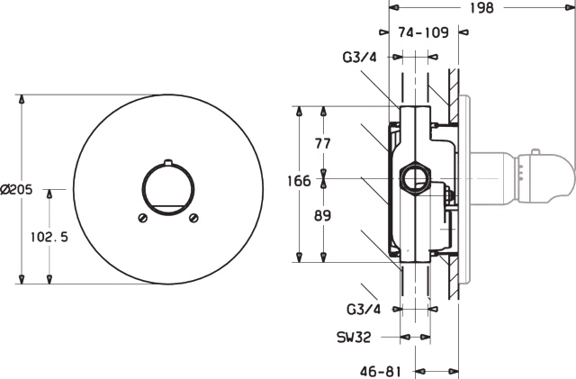 HA Fertigmontageset für Brausebatterie HANSAMIX 0860 Rosette rund DN20 Chrom