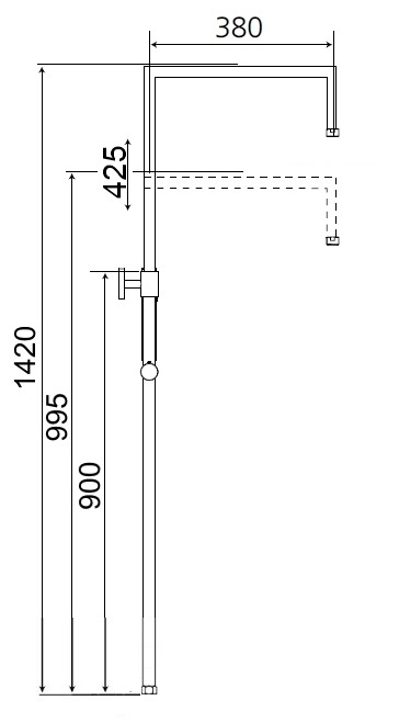 Standbrausegarnitur AqvaShower 3/4" - Brausebogen 90° × 90° - schwenkbar - höhenverstellbar - Metalleffekt- Brauseschlauch 1600 mm × 1/2″ × 1/2″ 1 Konus - chrom
